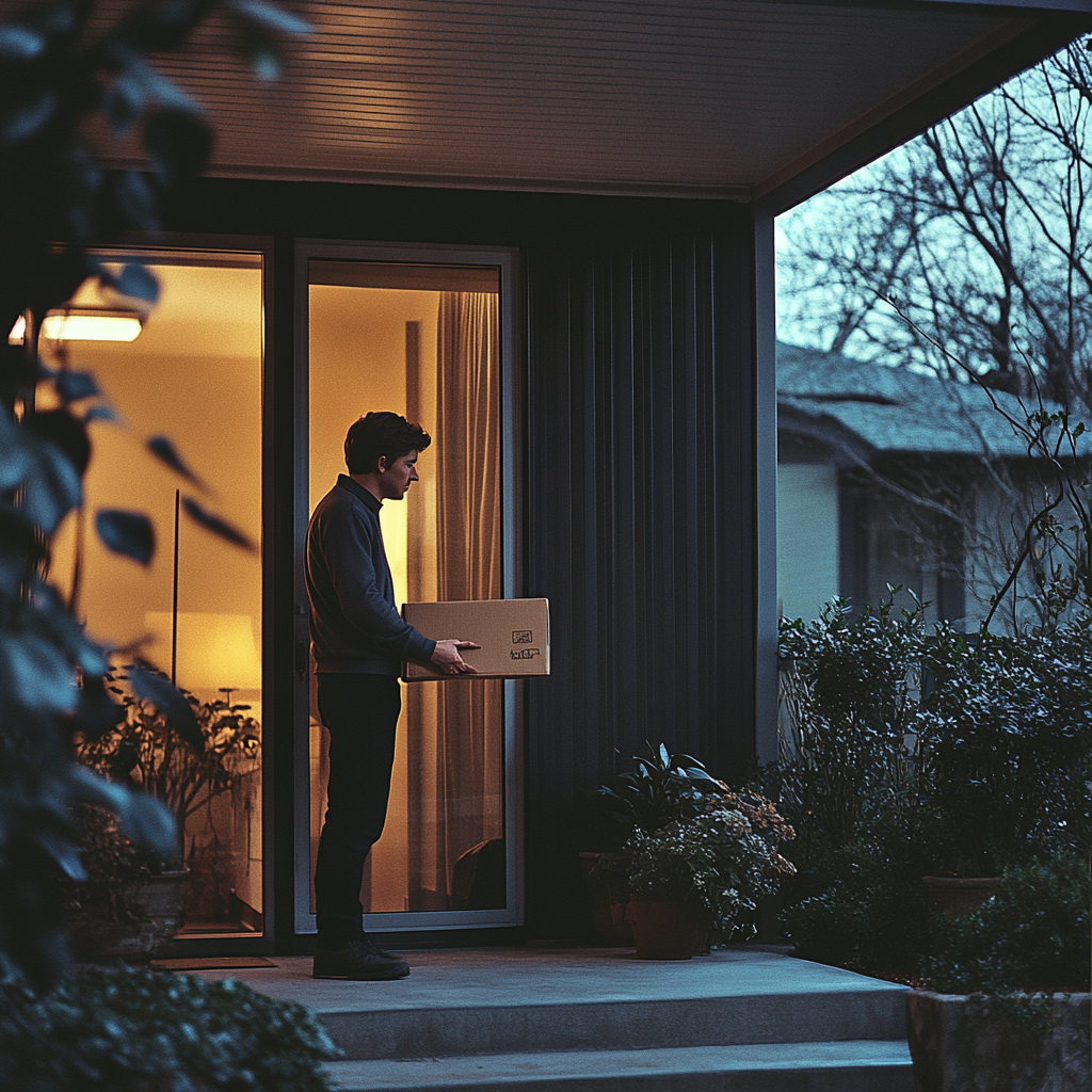 A delivery man with a box | Source: Midjourney