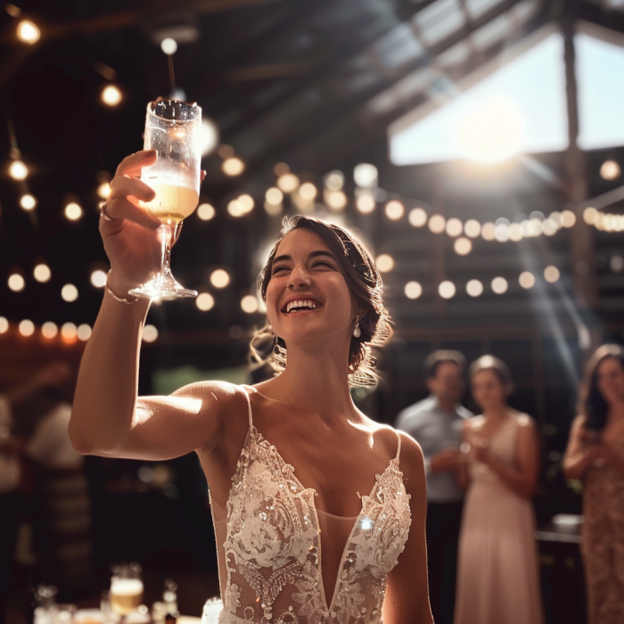 A bride raising a toast at her wedding | Source: Midjourney