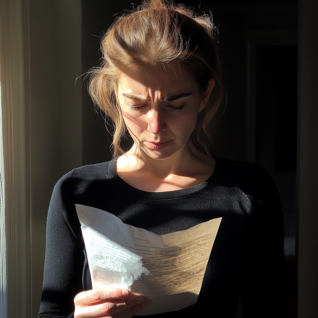 A woman reading a letter | Source: Midjourney