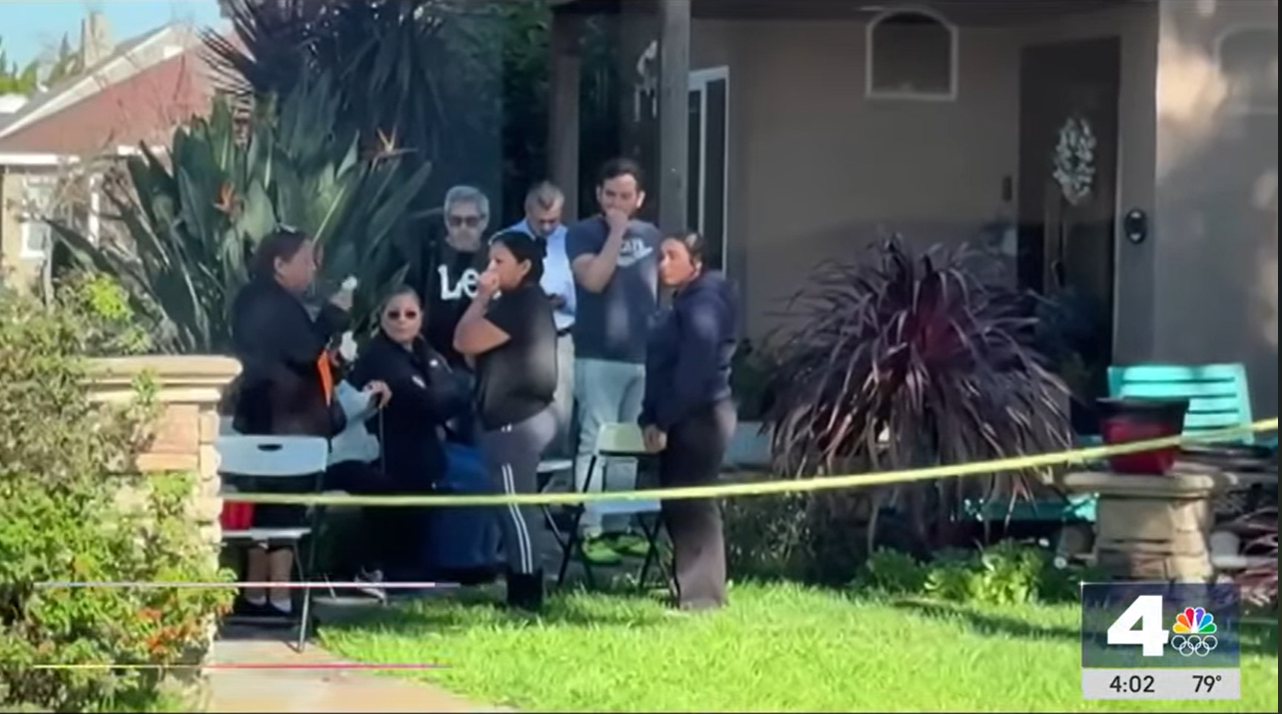 Onlookers are seen near the home where the devastating killings took place, dated January 17, 2026 | Source: YouTube/@NBCLA