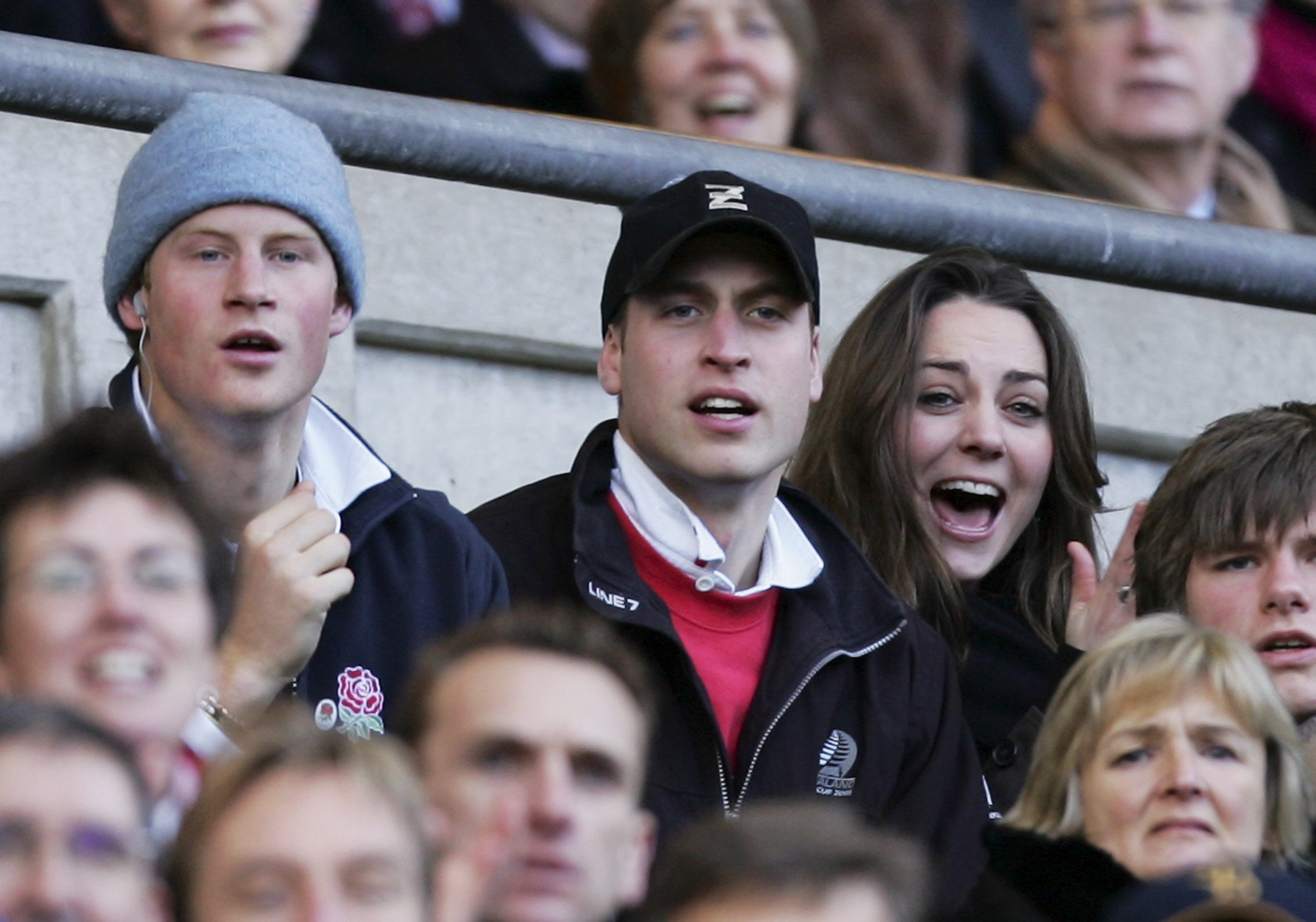 Prince Harry, Prince William, and Kate Middleton during the RBS Six Nations Championship on February 10, 2007, in London, England. | Source: Getty Images
