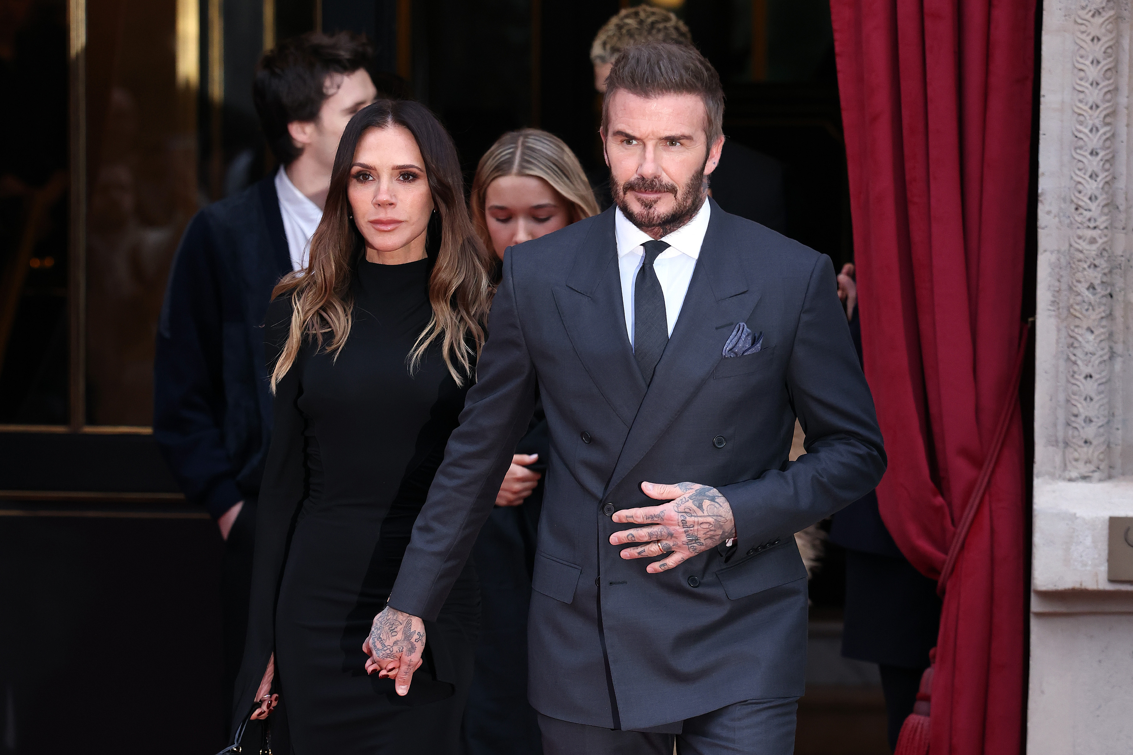 Victoria Beckham and David Beckham and family leaving their hotel during Haute Couture Spring Summer 2026 as part of Paris Fashion Week on 26 January 2026 in Paris, France. | Source: Getty Images