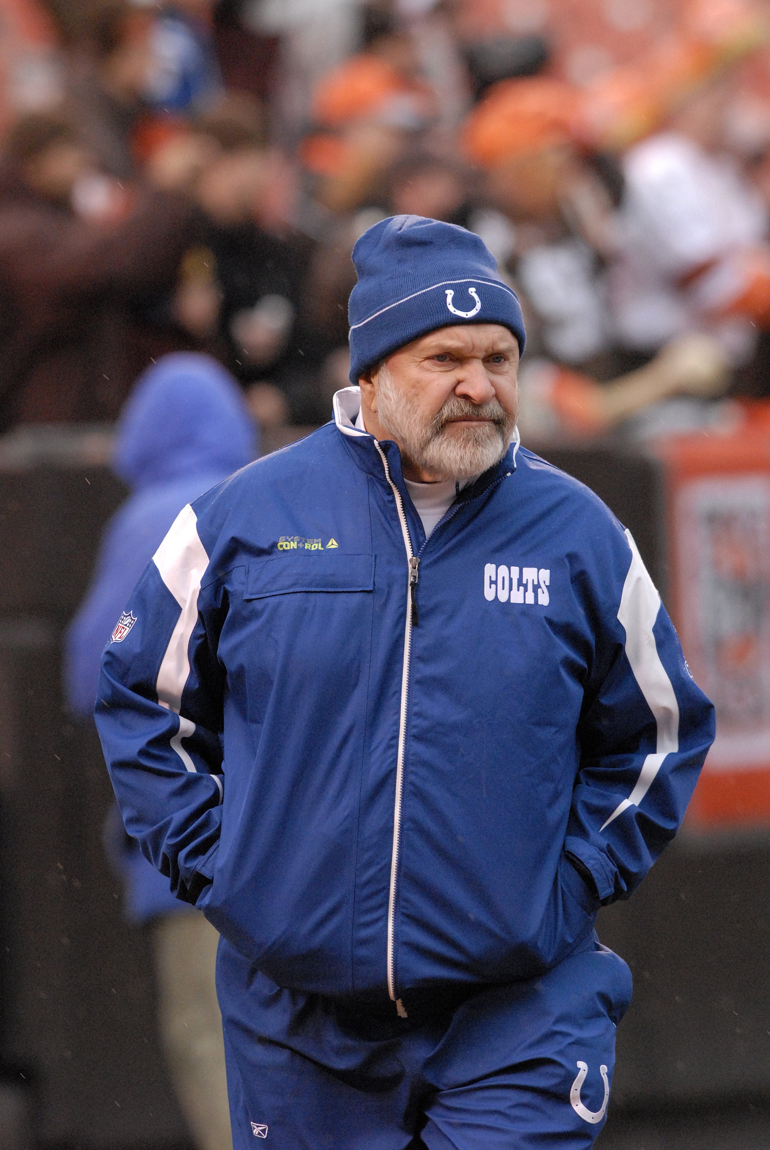 Assistant coach Howard Mudd of the Indianapolis Colts watches pre-game warm ups prior to a game on Sunday, November 30, 2008. | Source: Getty Images.