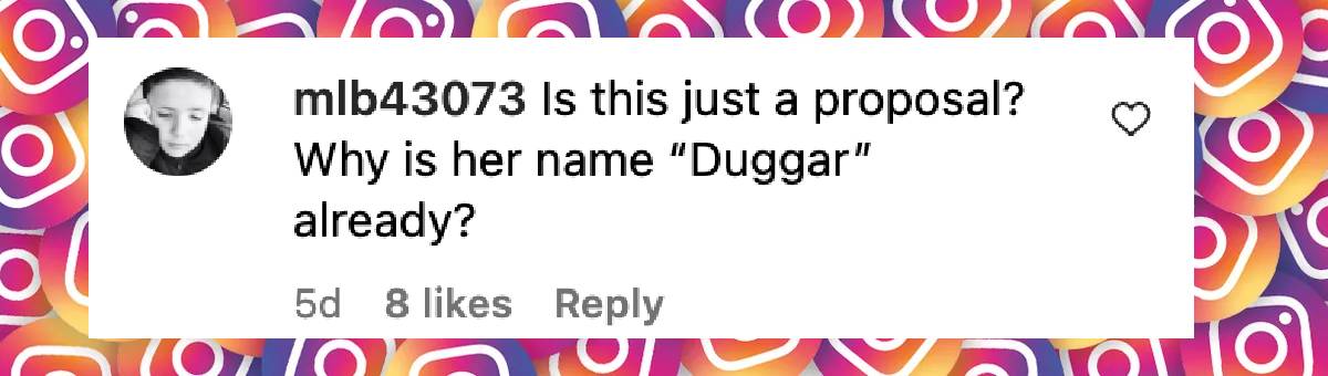 A user comment on Jason Duggar's fianceé, Maddie Grace, dated August 30, 2024 | Source: Instagram/maddiegraceduggar