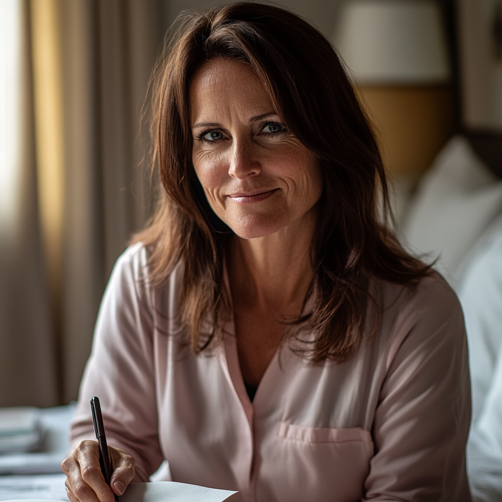 A cleaning lady smiling while writing a note | Source: Midjourney