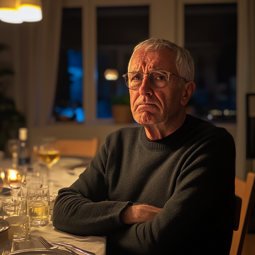 An annoyed man sitting at a table | Source: Midjourney