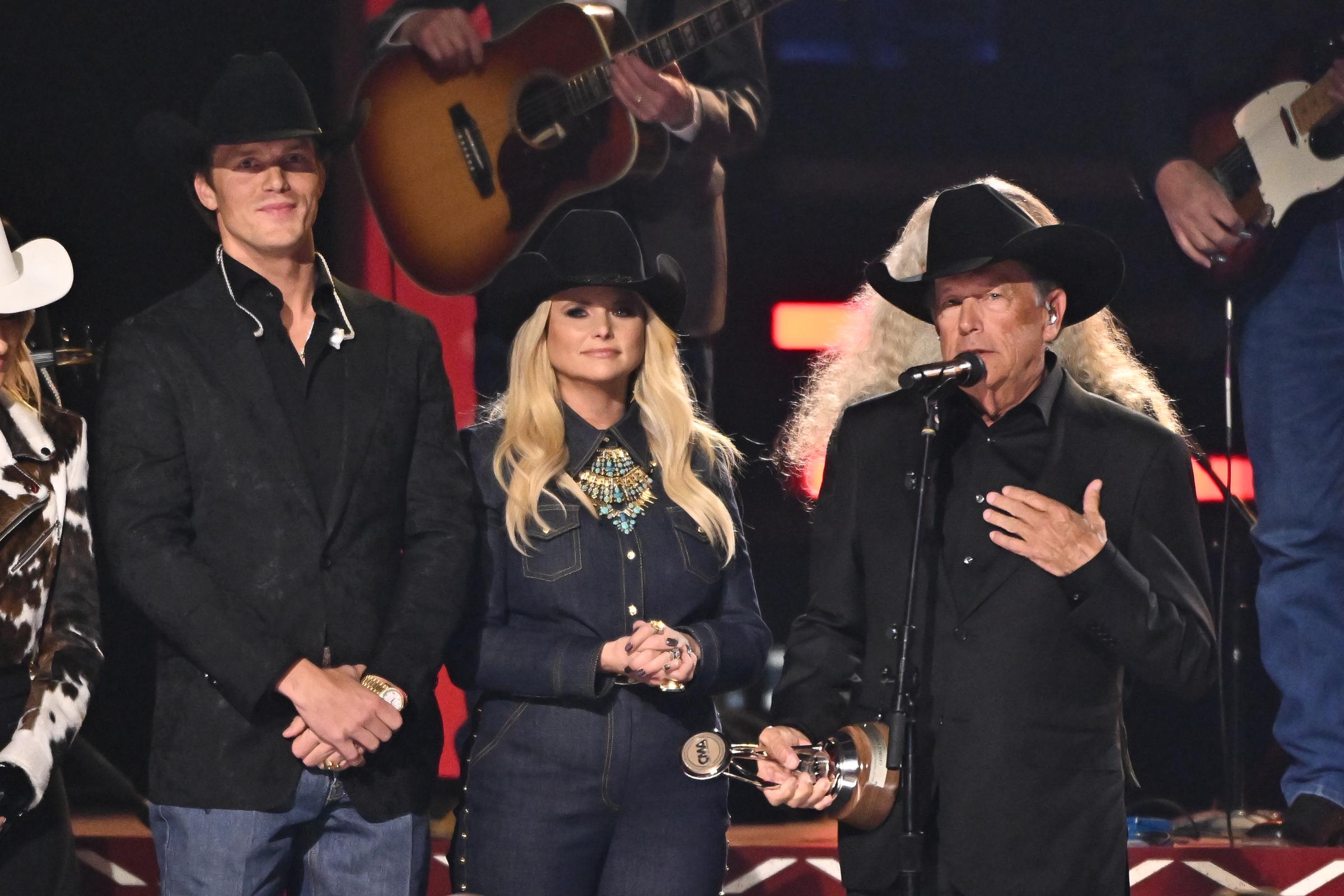 Parker McCollum, Miranda Lambert, George Strait at The 58th Annual CMA Awards held at Bridgestone Arena on November 20, 2024, in Nashville, Tennessee. | Source: Getty Images