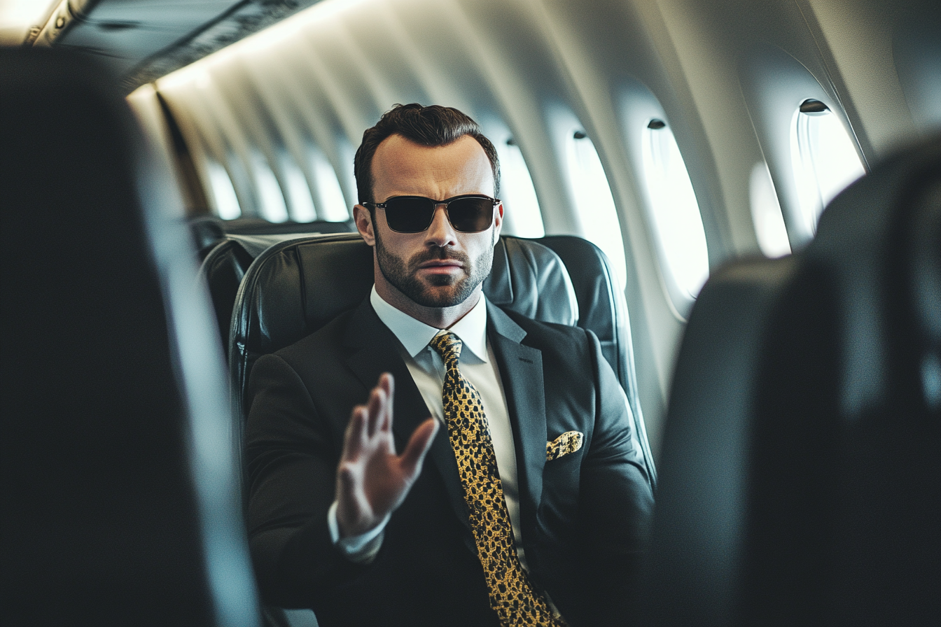 A man on a plane waving | Source: Midjourney