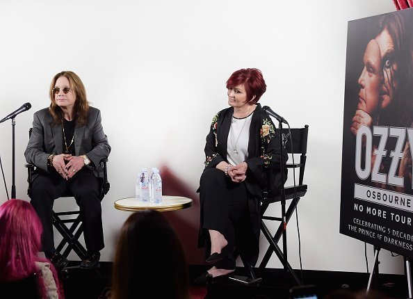 Ozzy Osbourne and Sharon Osbourne sit as Ozzy Osbourne Announces 'No More Tours 2' Final World Tour at a press conference at his Los Angeles home on February 6, 2018