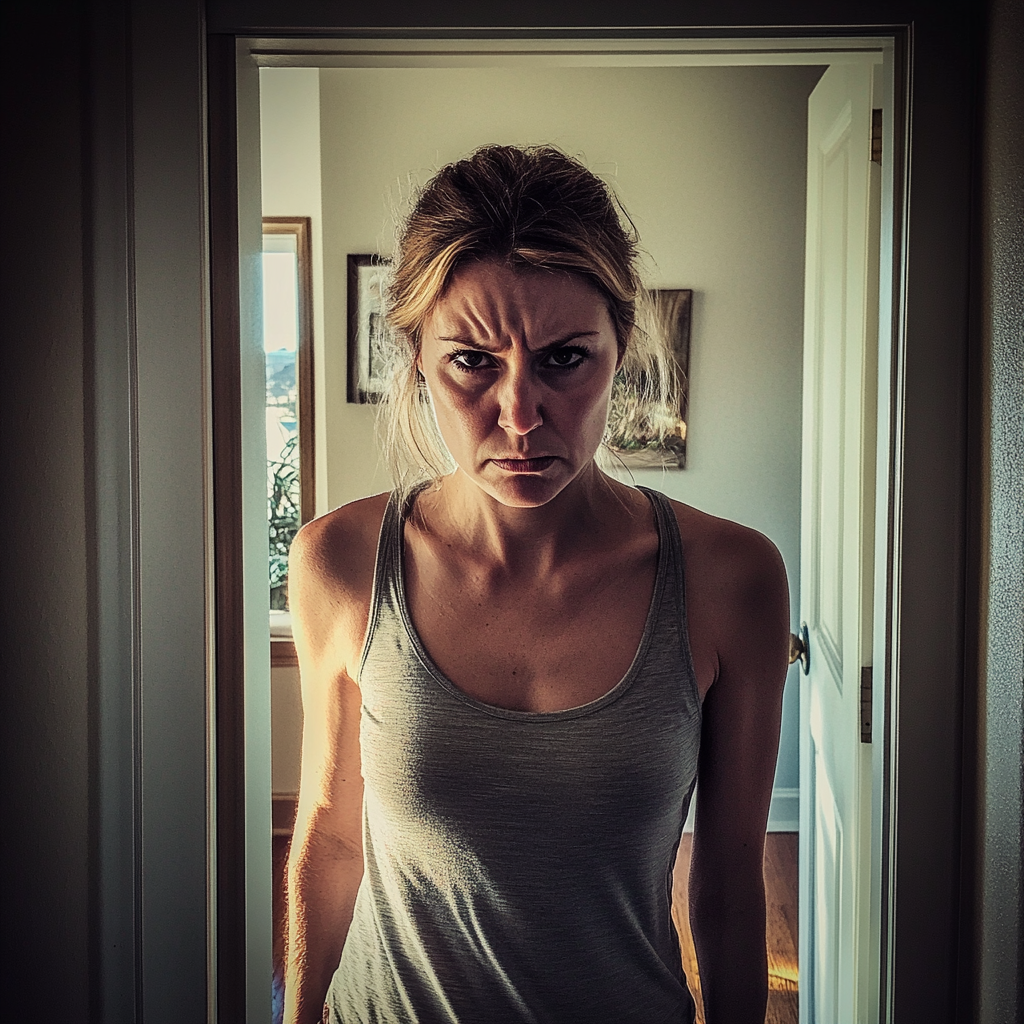 An angry woman standing in a doorway | Source: Midjourney