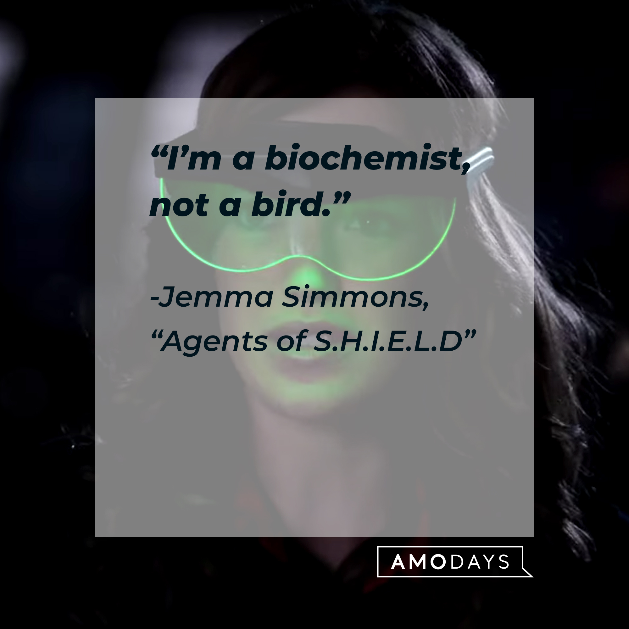 Jemma Simmons with her quote from "Agents of S.H.I.E.L.D.:" “I’m a biochemist, not a bird.” | Source: Facebook.com/AgentsofShield