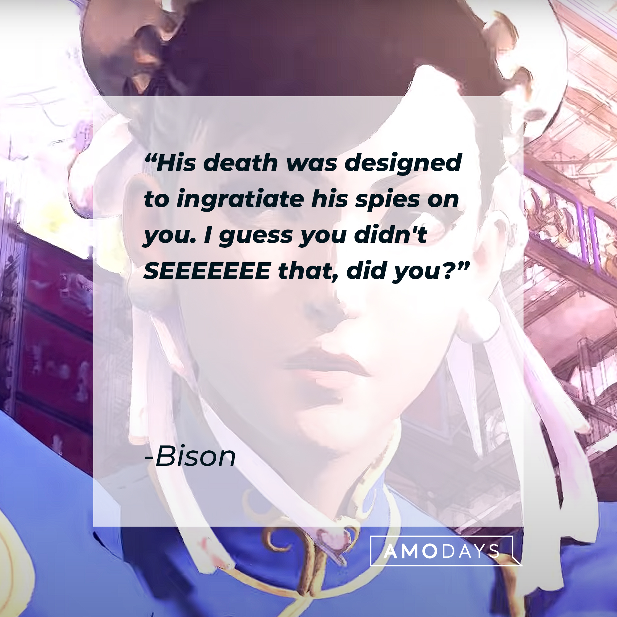Bison's quote: "His death was designed to ingratiate his spies on you. I guess you didn't SEEEEEEE that, did you?" | Source: youtube.com/PlayStation
