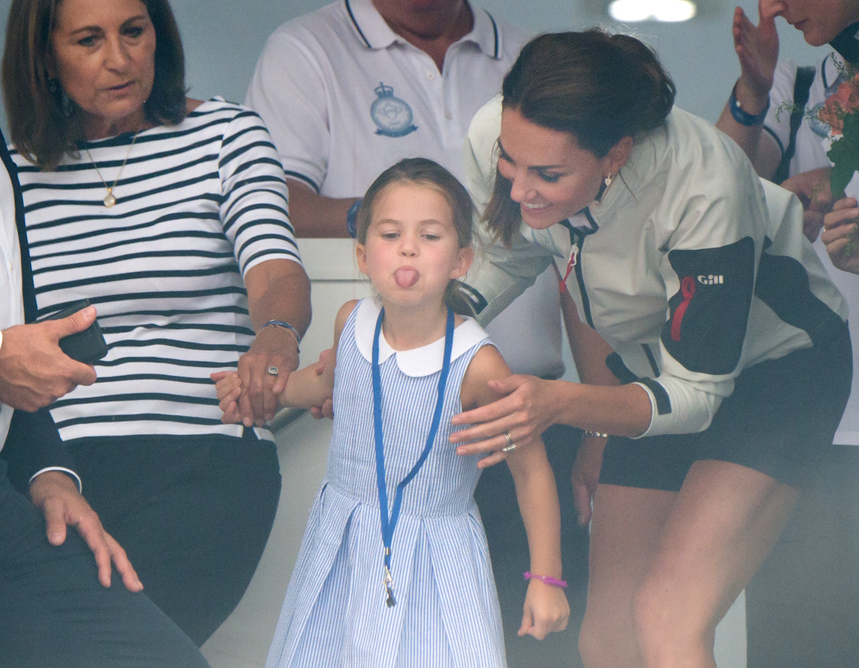 Carole Middleton, Princess Charlotte and Kate Middleton during the presentation following the King's Cup Regatta on August 08, 2019 in Cowes, England. /  Source: Getty Images