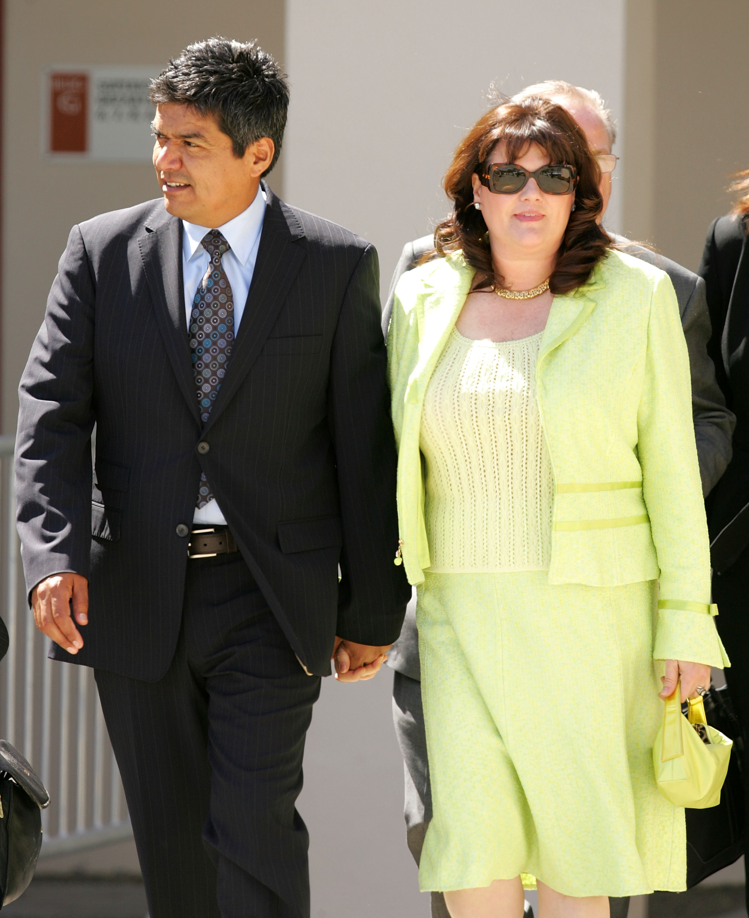 George Lopez and Anna Serrano pictured leaving the Santa Maria Superior Court on March 28, 2005 in Santa Maria, California. | Source: Getty Images