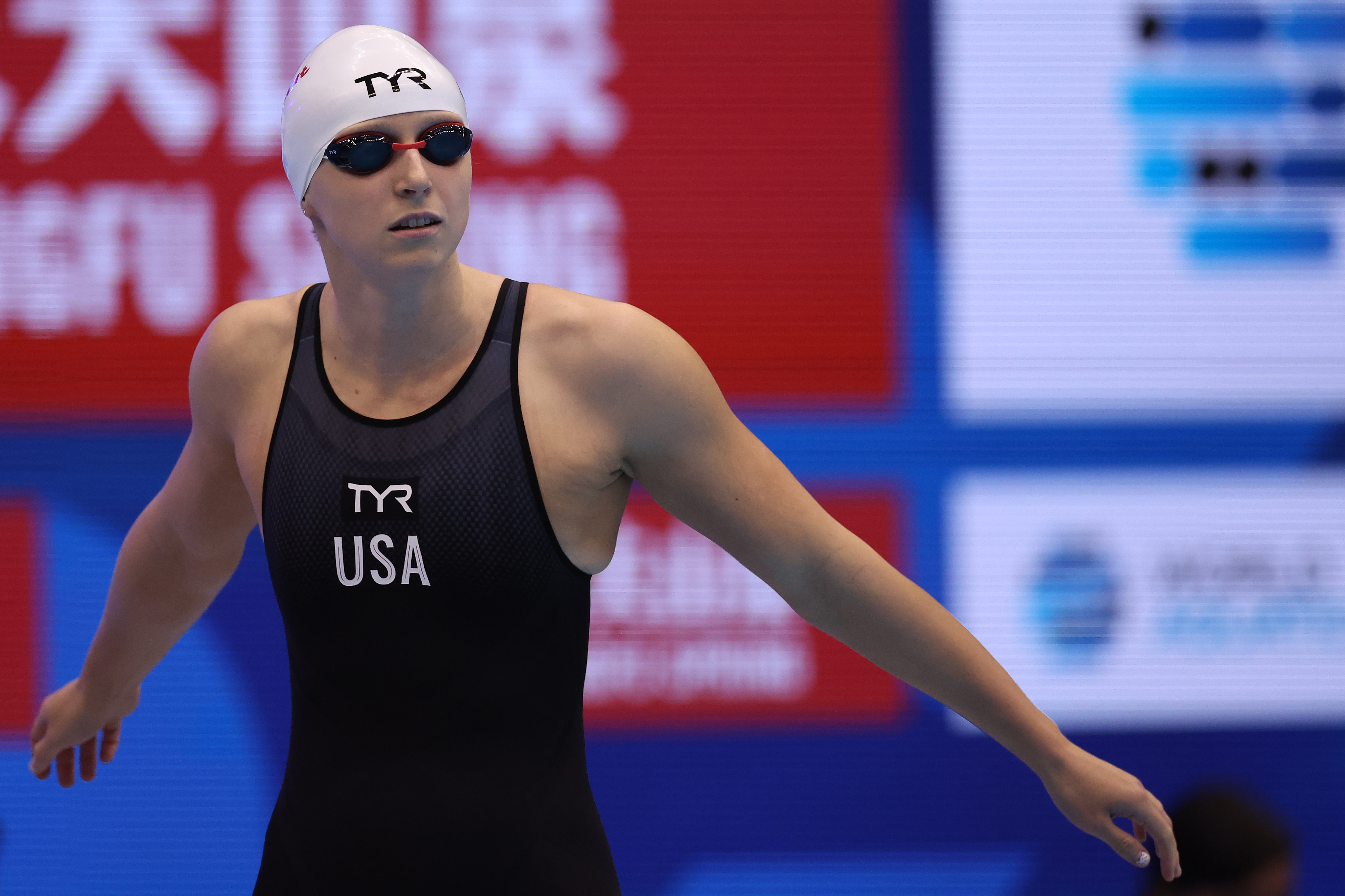 Katie Ledecky on day six of the Fukuoka 2023 World Aquatics Championships on July 28, 2023, in Fukuoka, Japan. | Source: Getty Images