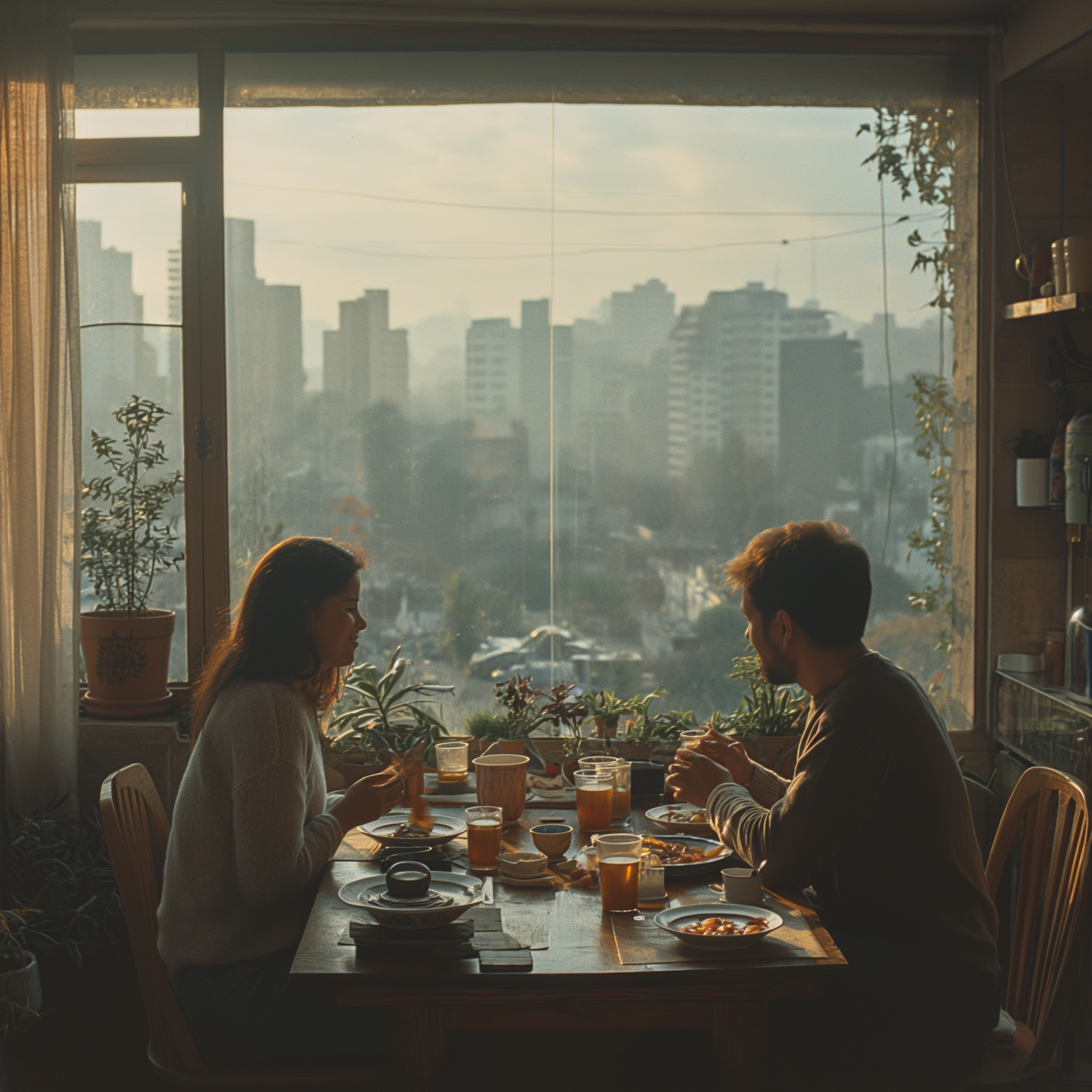 A couple sitting together at a table | Source: Midjourney