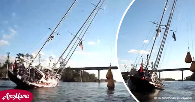 Skipper demonstrates skill maneuvering 80ft boat under 65ft bridge