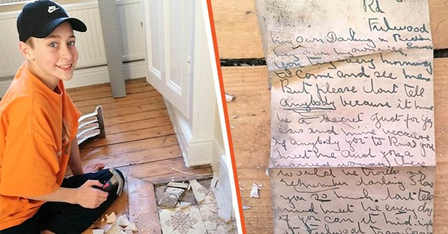Dawn Cornes und ihr Sohn Lukas im Teenageralter finden einen 100 Jahre alten versteckten Brief unter den Kaminfliesen. | Quelle: Twitter.com/nypost