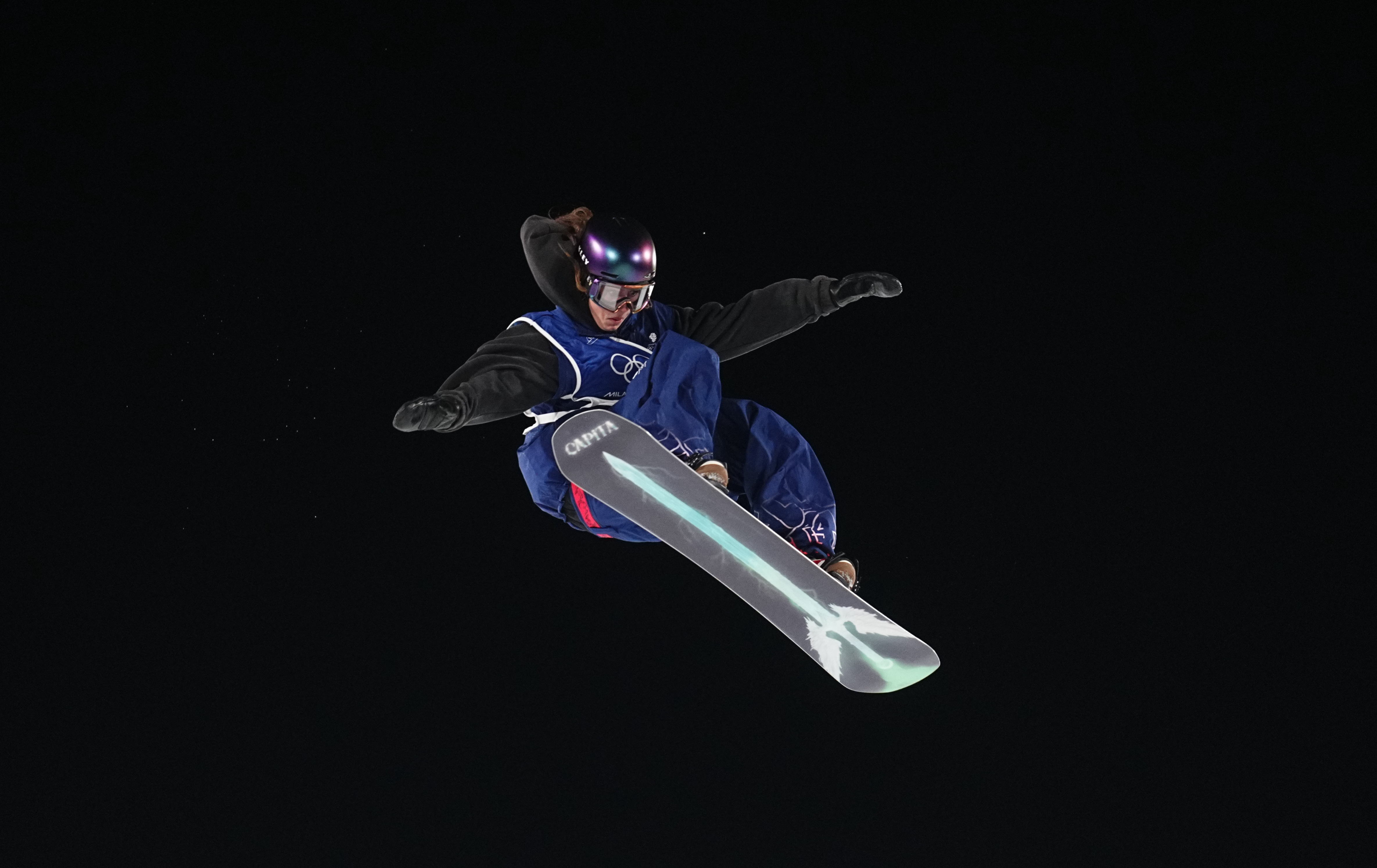 Mia Brookes competing during the Women's Big Air Qualification Snowboard competition on Day 2 of the Milano Cortina 2026 Winter Olympic Games on February 8 in Livigno, Italy. | Source: Getty Images