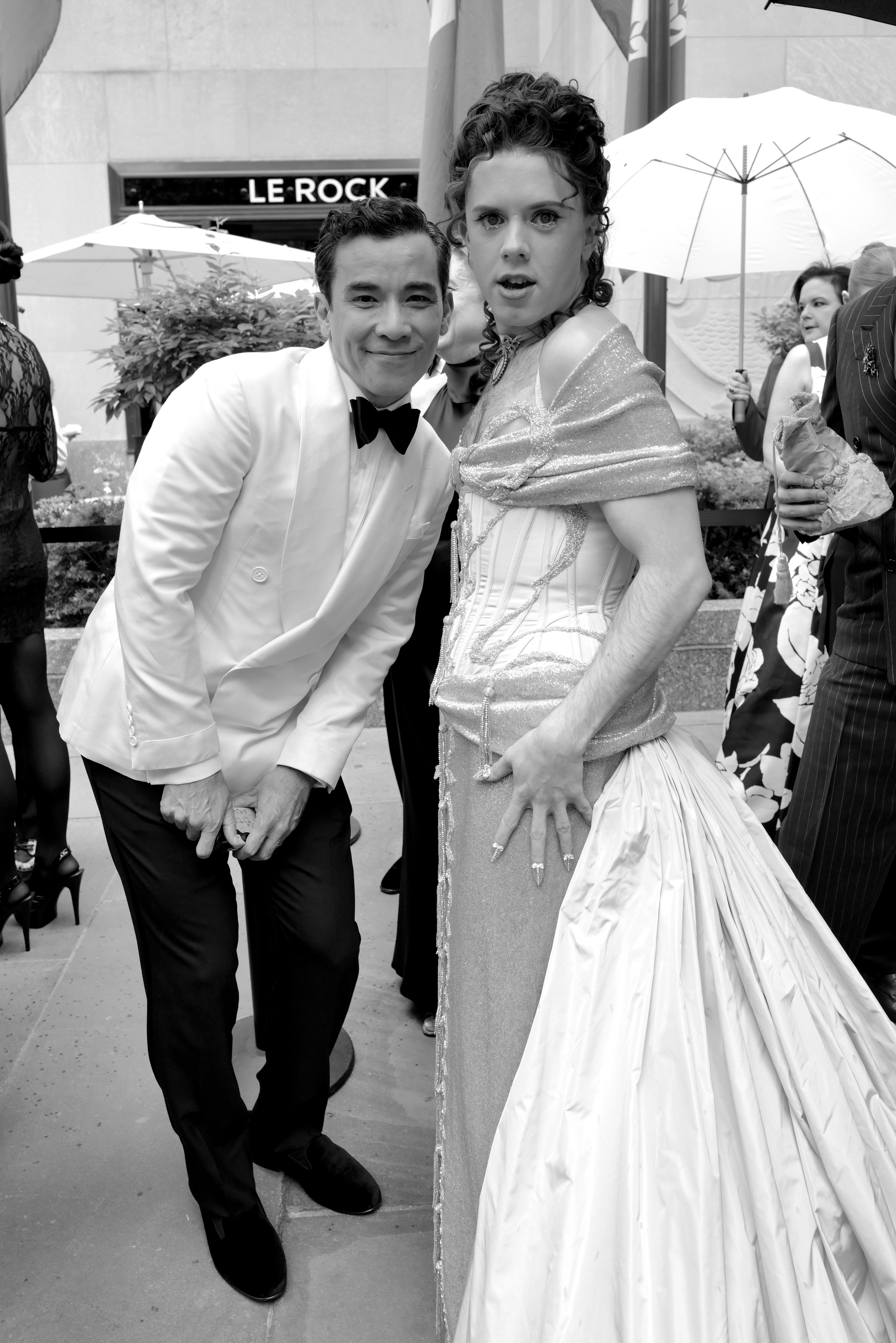 Cole Escola smiling with co-star in the "Oh, Mary!" show Conrad Ricamora at the 78th Annual Tony Awards held at Radio City Music Hall in New York City on June 8, 2025.