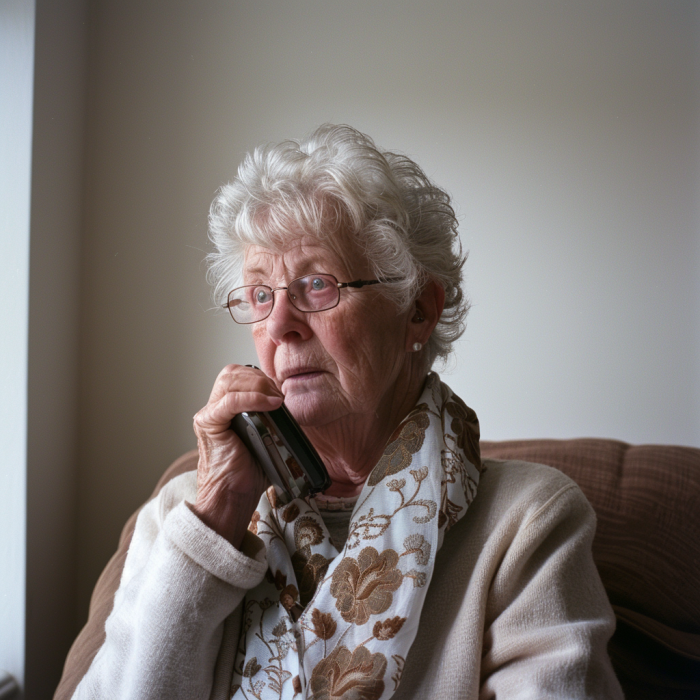 A grandma talking on her phone | Source: Midjourney