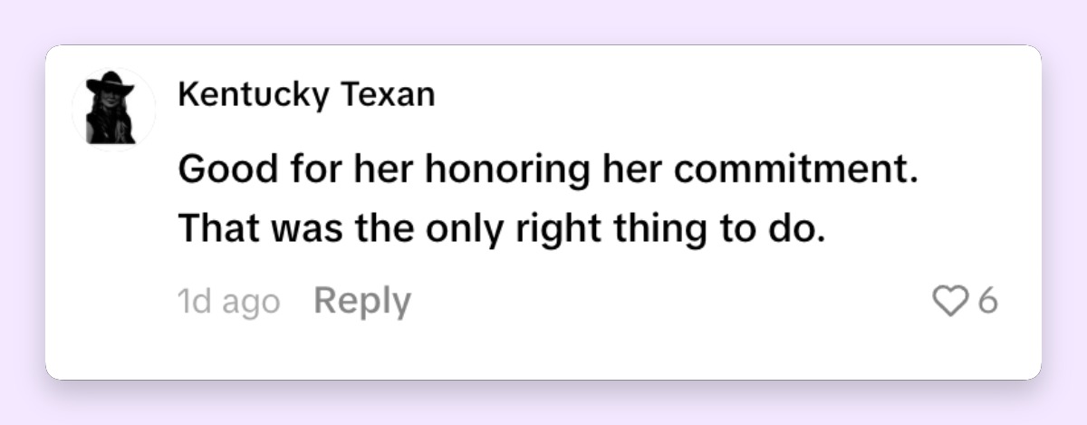 Other fans praised Shania for honoring the commitment she had already made. To them, keeping her word was the only responsible choice, even when the competing invitation came from Taylor Swift. | Source: TikTok/@etalkctv