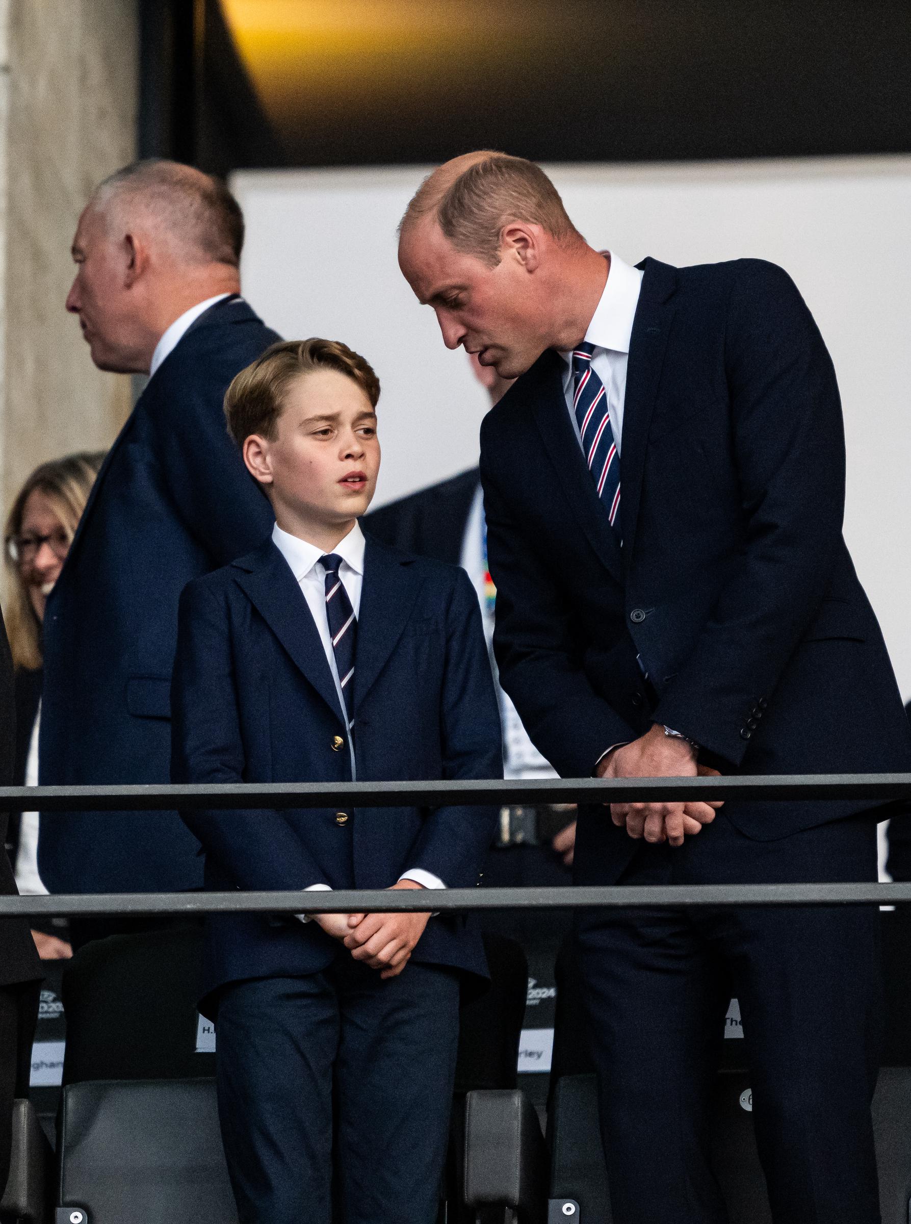 Prince George and Prince William at the UEFA EURO 2024 final soccer match between Spain and England on July 14, 2024, in Berlin, Germany. | Source: Getty Images