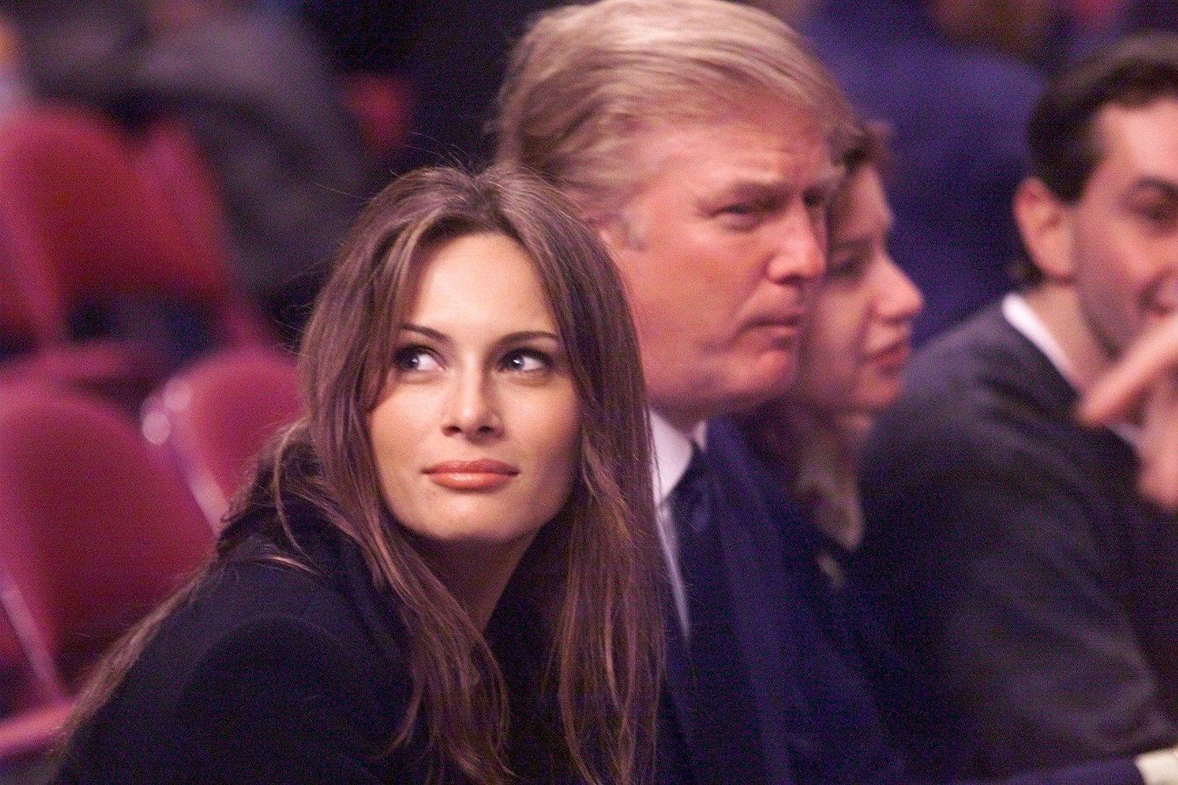 Seen courtside at a New York Knicks game, Melania Trump's youthful appearance featured darker hair and softer facial contours than those seen in many later images.