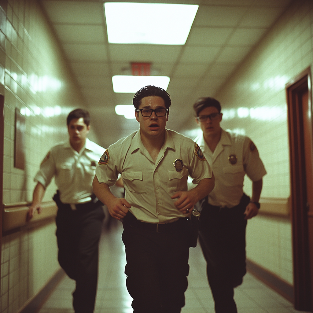 Hospital security guards running after someone | Source: Midjourney