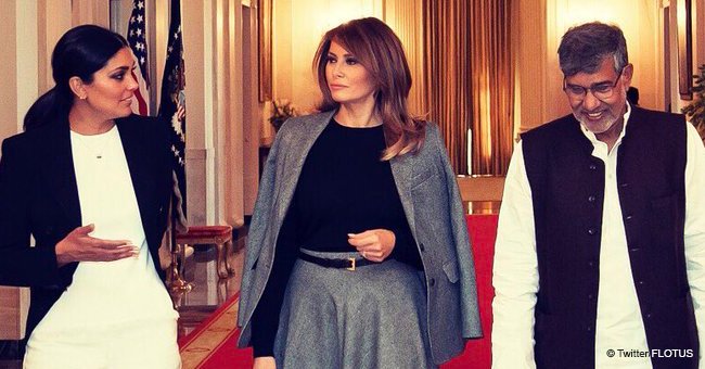 Melania Proves She’s the ‘Classiest First Lady’ by Wearing a Gray Jacket Slung over Her Shoulders