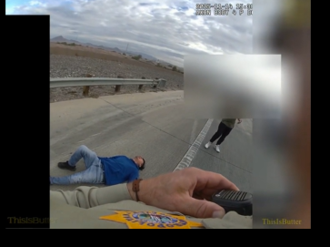 Valente Ayala seen lying on the floor after the tragic shooting to his stepson, as seen from a the bodycam footage dated November 22, 2025. | Source: Facebook Reel/Thisisbutter