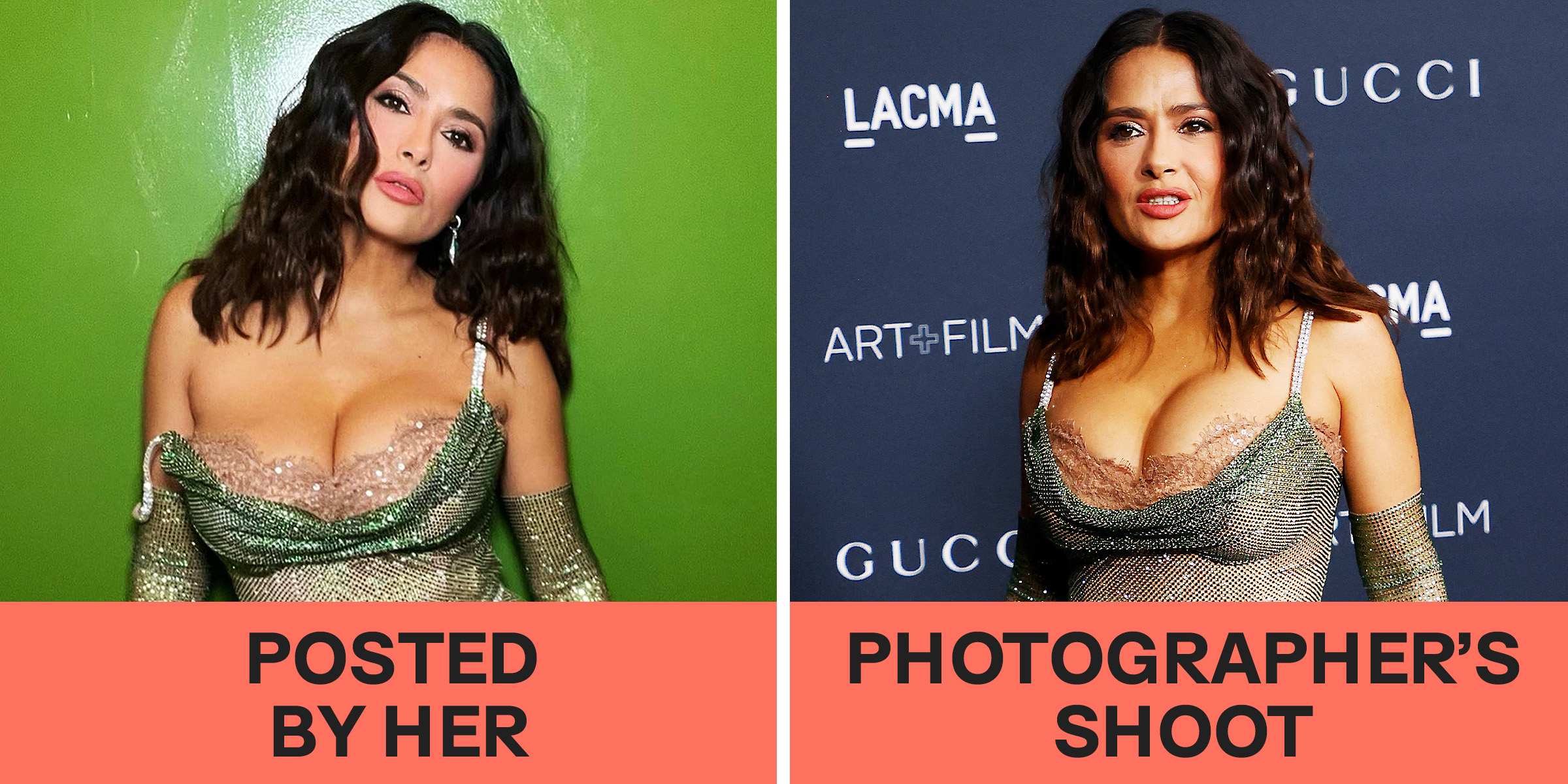 Salma Hayek on Instagram vs. in reality | Source: Instagram/salmahayek | Getty Images
