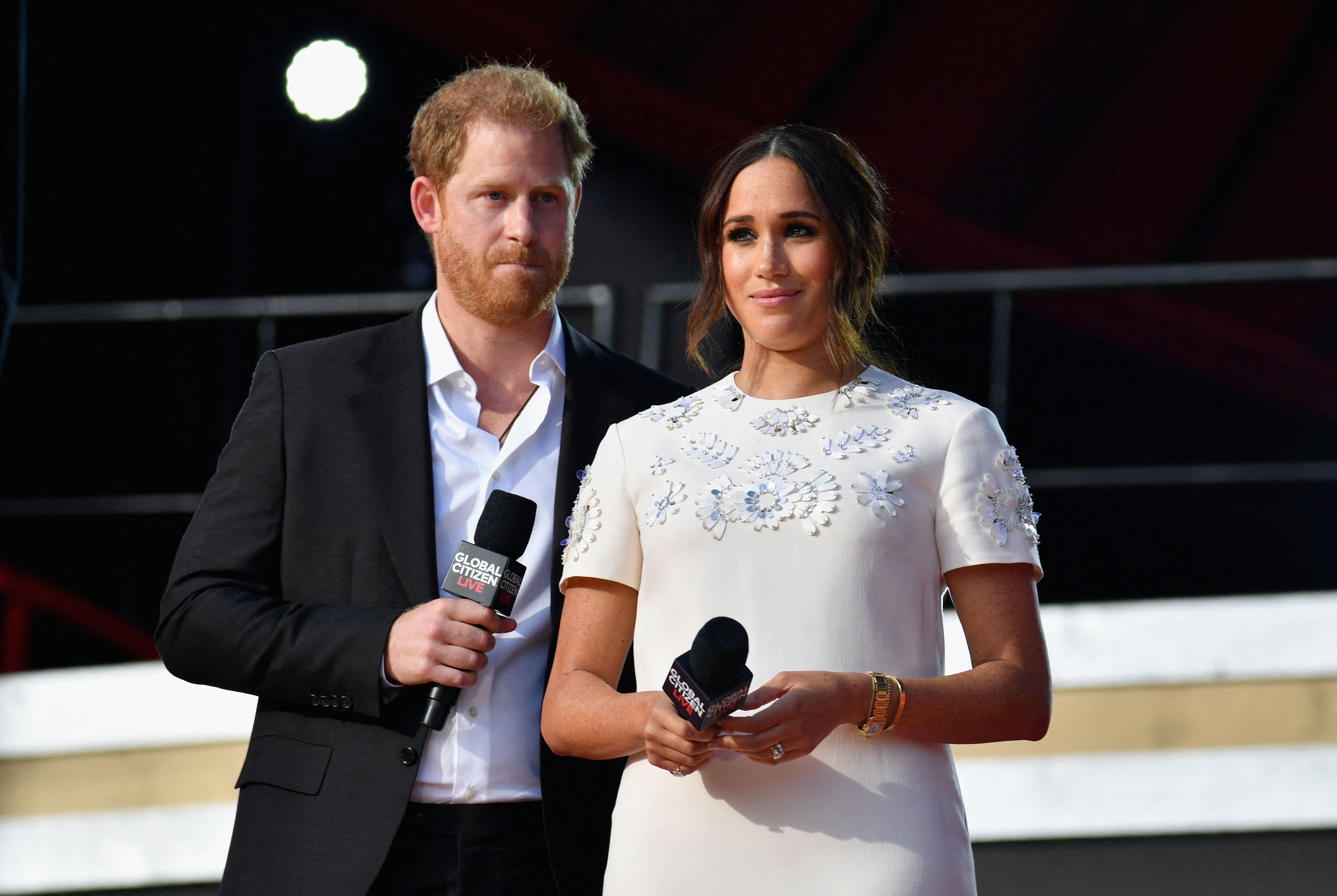 Prince Harry and Meghan Markle speak during the 2021 Global Citizen Live festival on September 25, 2021, in New York City. | Source: Getty Images