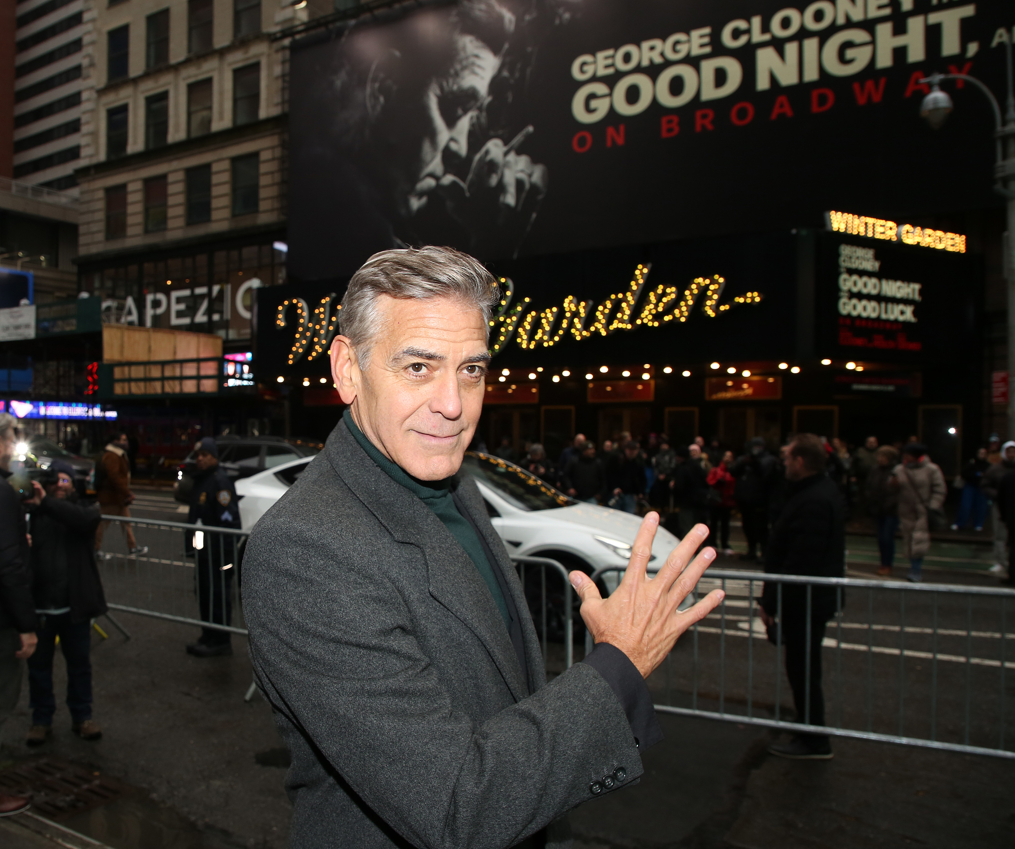 George Clooney attends a press event announcing the complete Broadway cast of "Good Night, And Good Luck" at The Wintergarden Theatre on February 6, 2025, in New York City | Source: Getty Images