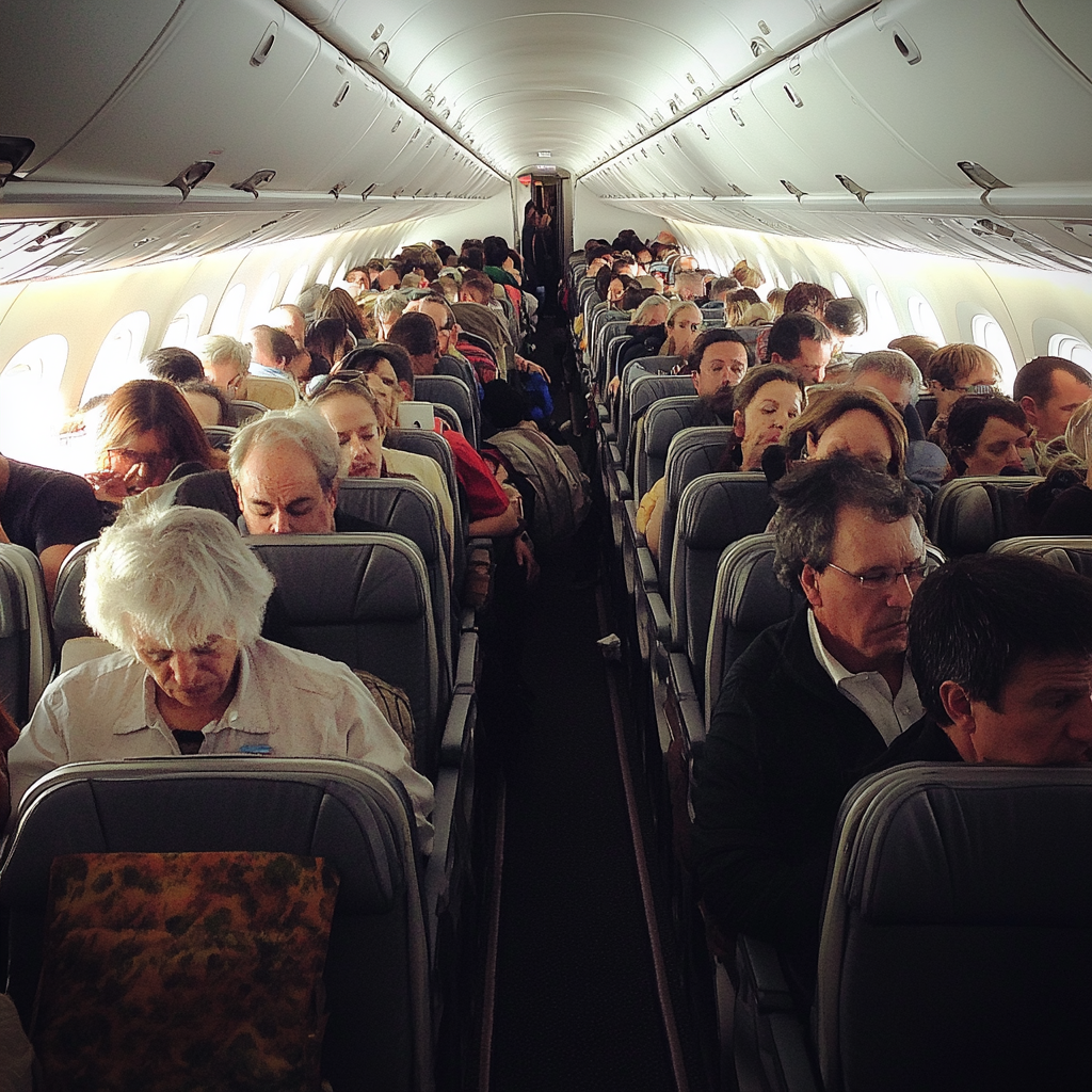 A flight full of annoyed people | Source: Midjourney