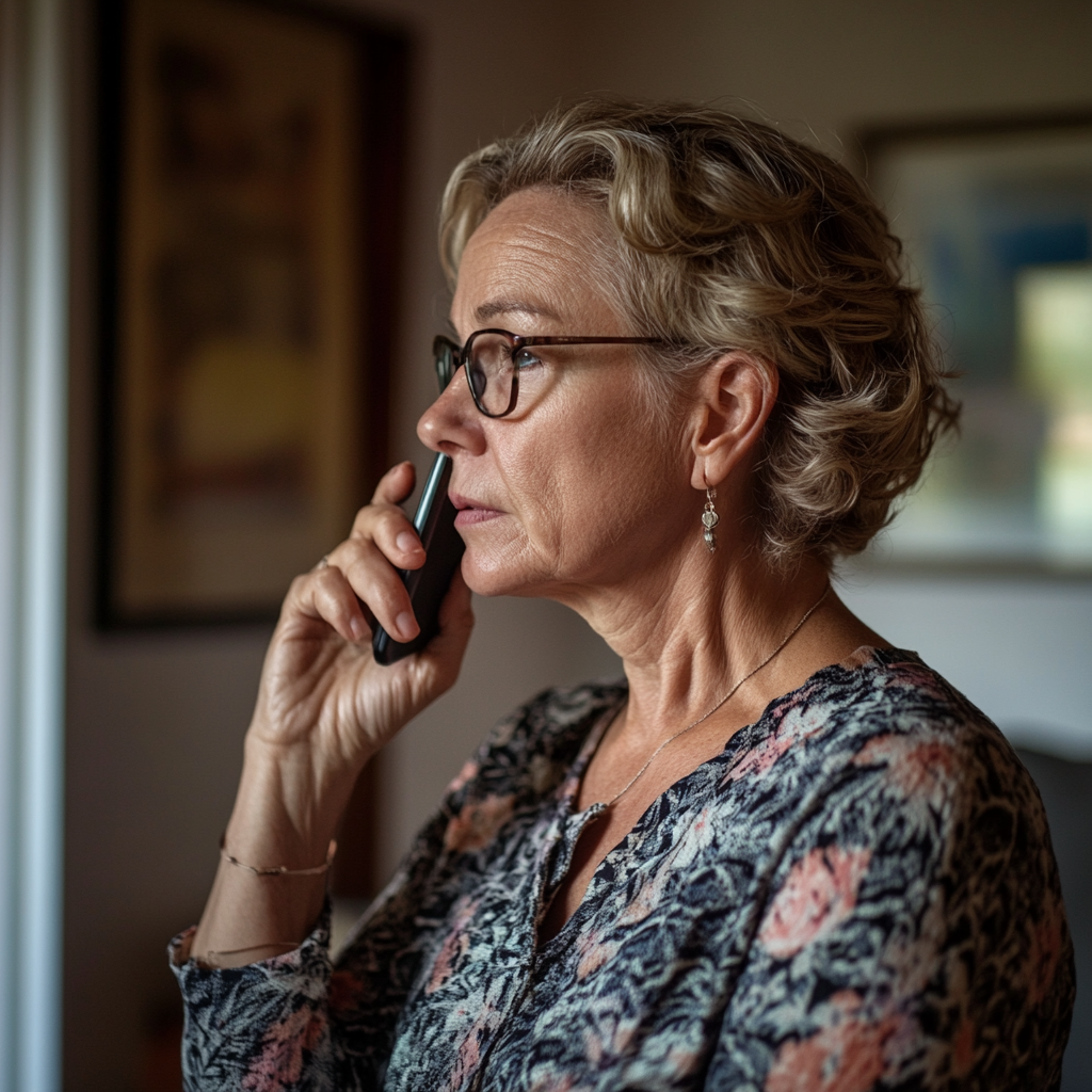 A serious woman talking on her phone | Source: Midjourney