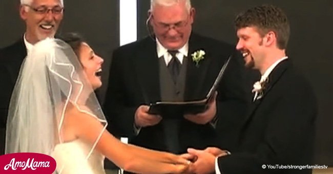 Bride cannot keep from hysterics after her groom screws up the wedding vows