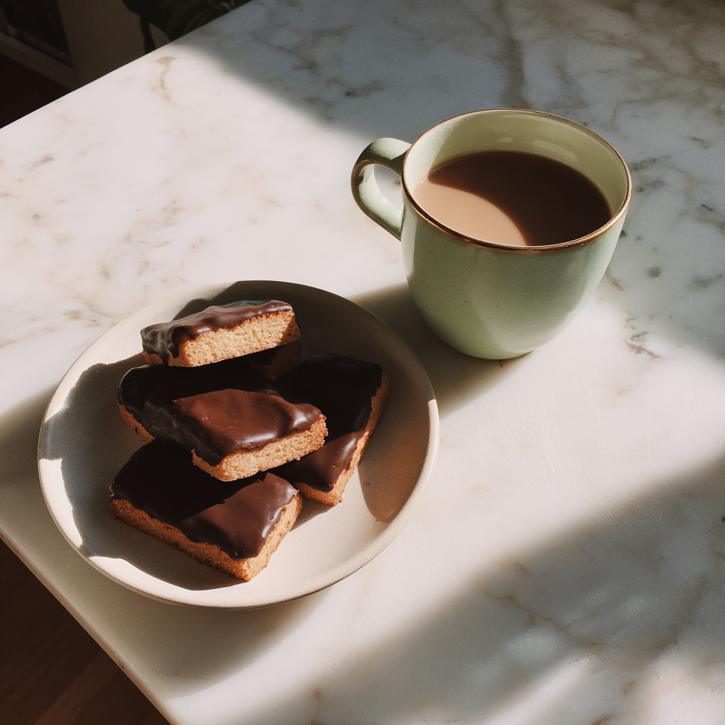 A cup of tea and a plate of shortbread | Source: Midjourney