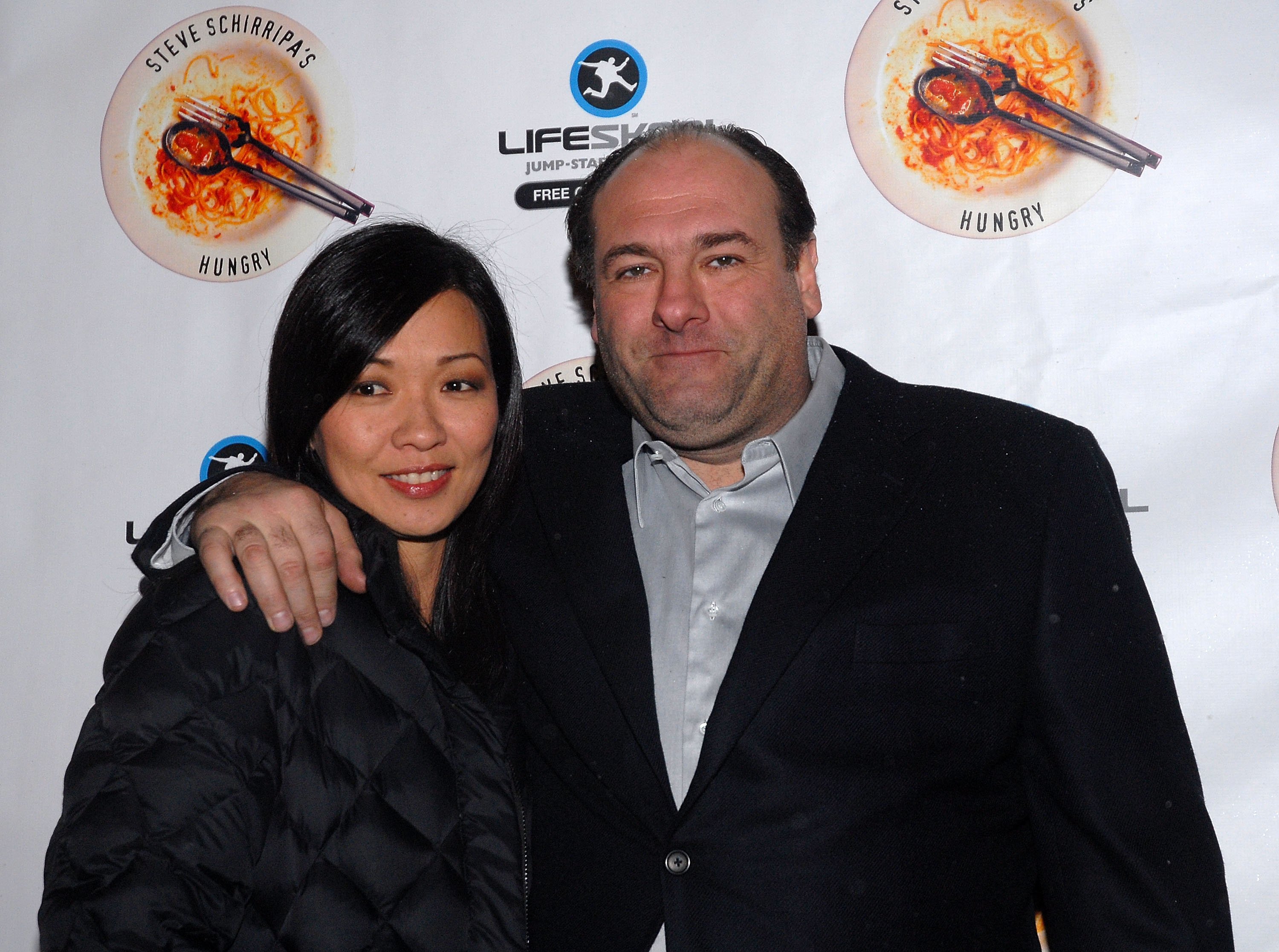 Deborah Lin and James Gandolfini attend the Worlds's Largest Cannoli Christmas Tree hosted by "Steve Schirripa's Hungrey" on Lifeskool, IL Cortile Restaurant on December 5,2007, in New York City. | Source: Getty Images
