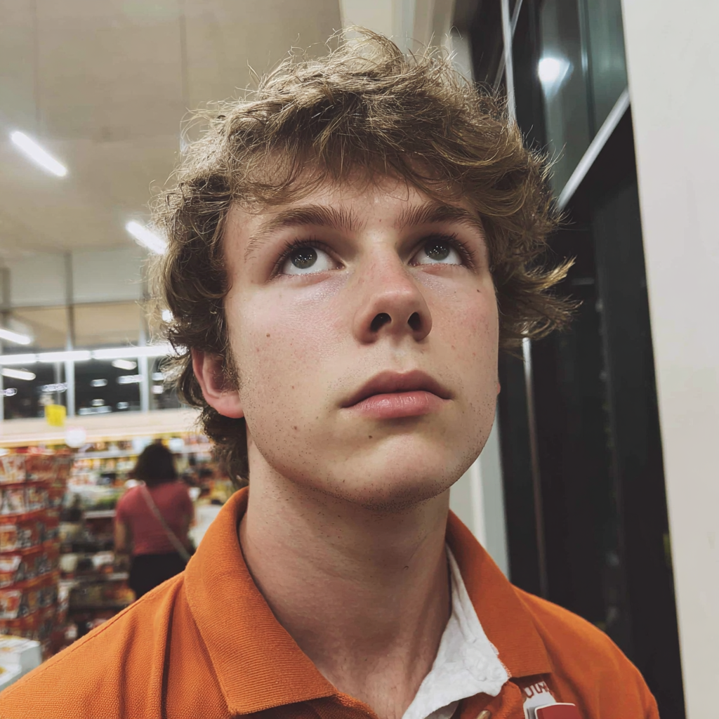 A young man wearing an orange polo | Source: Midjourney