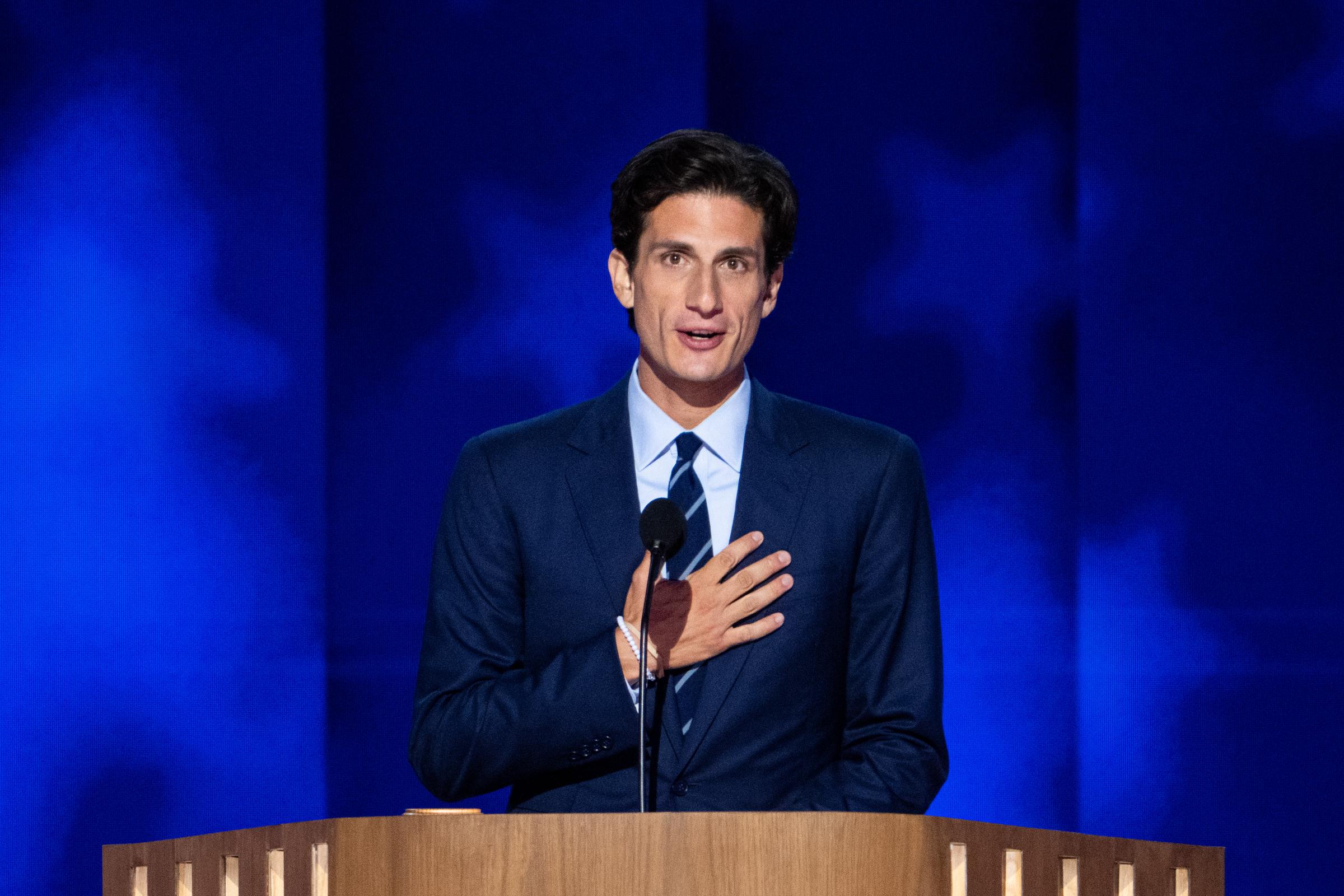 Jack Schlossberg speaking during day two of the 2024 Democratic National Convention in Chicago on August 20. | Source: Getty Images