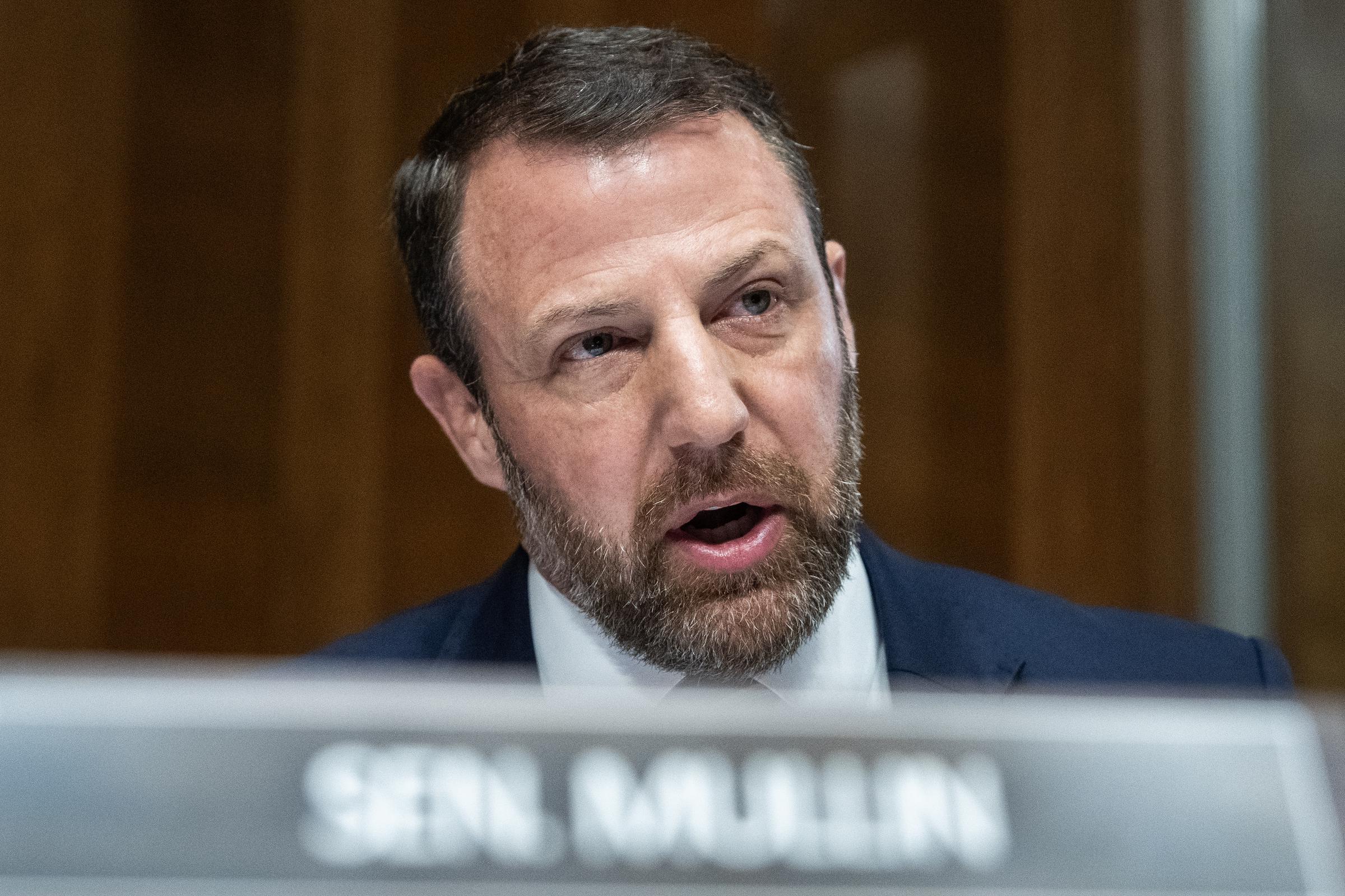 Sen. Markwayne Mullin during her the Senate Health, Education, Labor and Pensions Committee confirmation hearing in Dirksen building on Wednesday, February 25, 2026. | Source: Getty Images