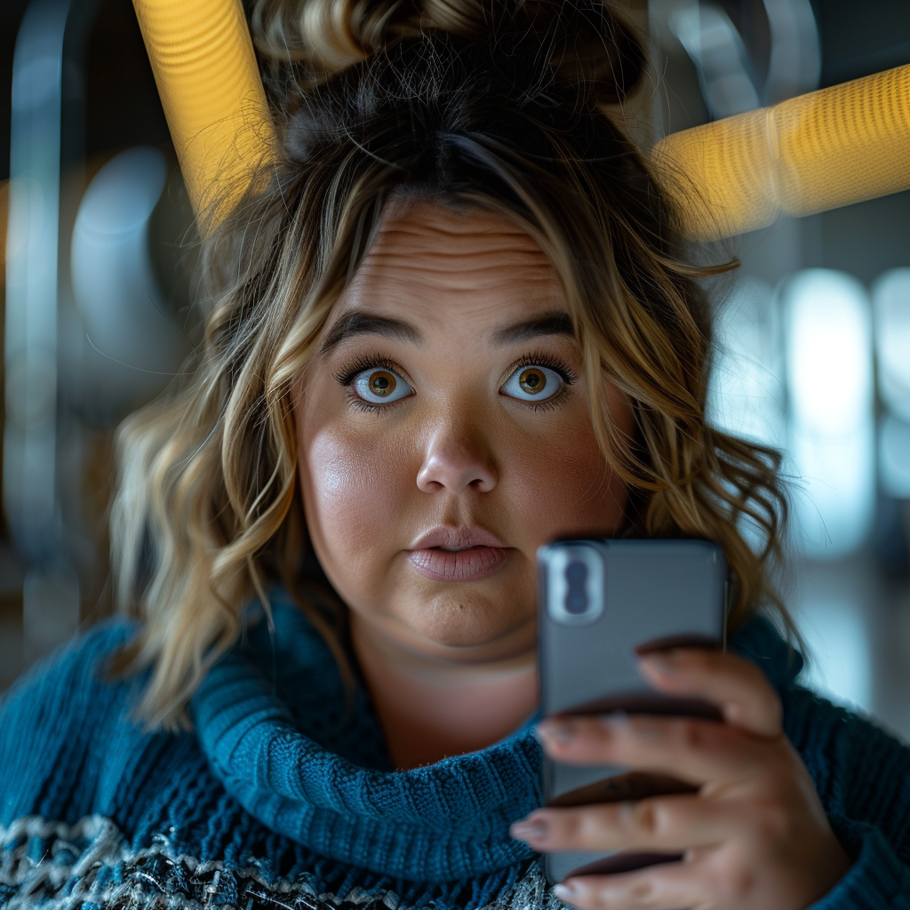 Woman holding her smartphone | Source: Midjourney