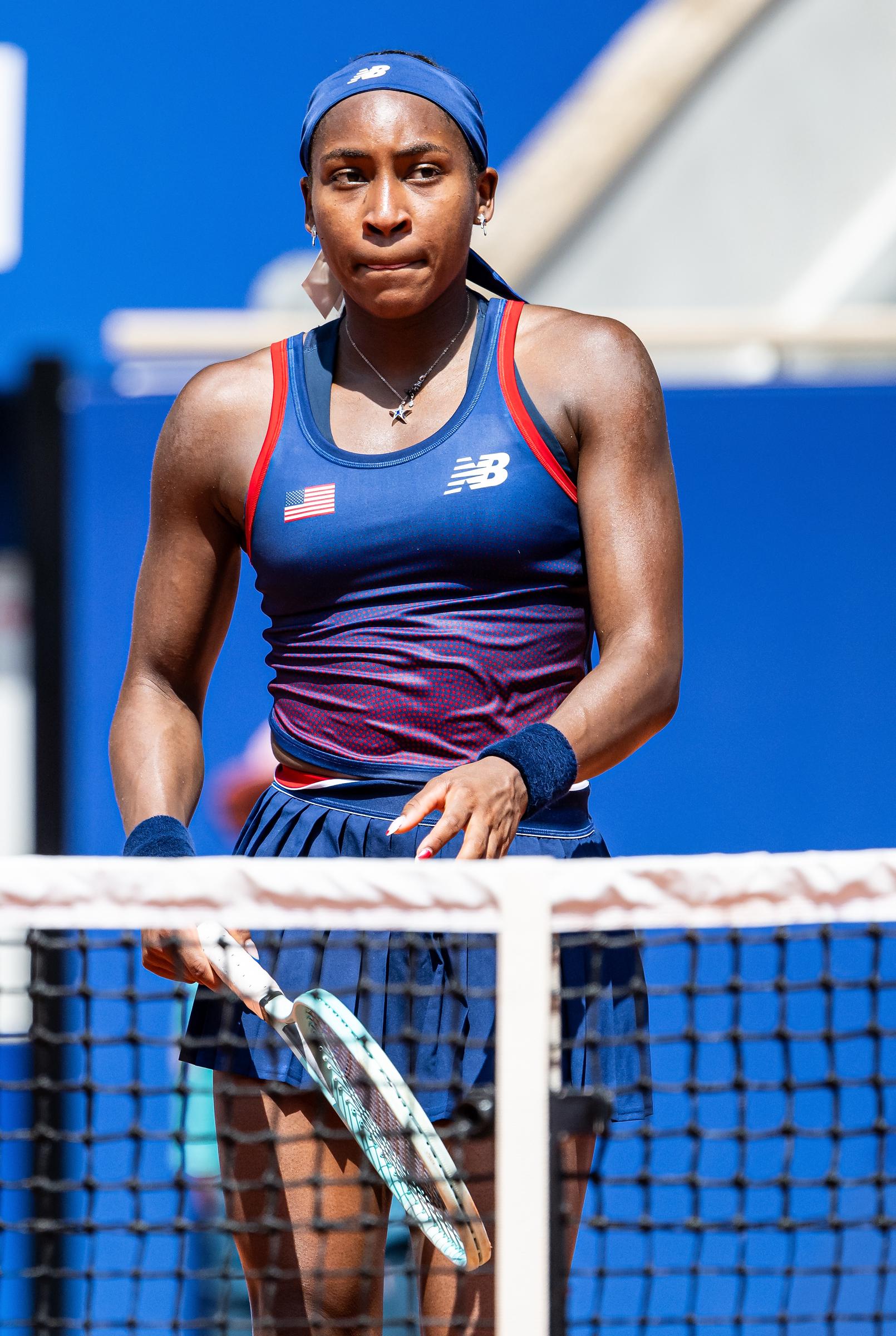 Coco Gauff looks dejected after her loss on day four of the Olympic Games Paris 2024 on July 30, 2024 | Source: Getty Images