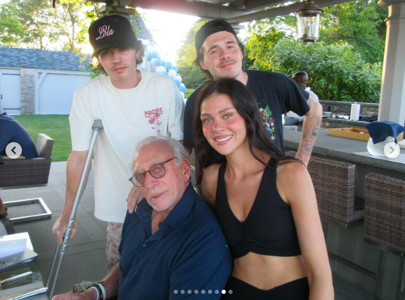 Nicola and Nelson Peltz with another relative and Brooklyn Beckham. | Source: Instagram/nicolaannepeltzbeckham