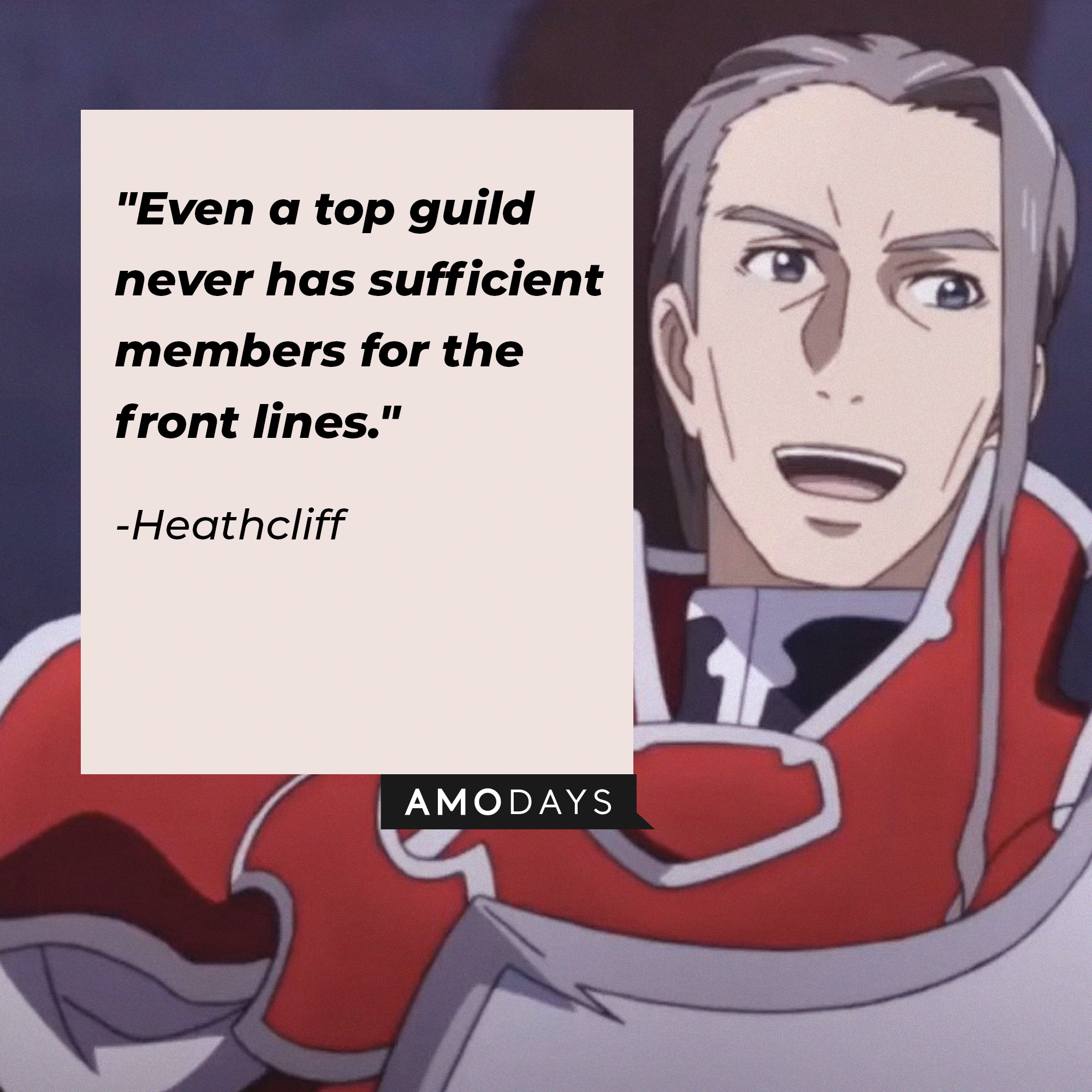 Heathcliff's quote: "Even a top guild never has sufficient members for the front lines." | Source: Facebook.com/SwordArtOnlineUSA