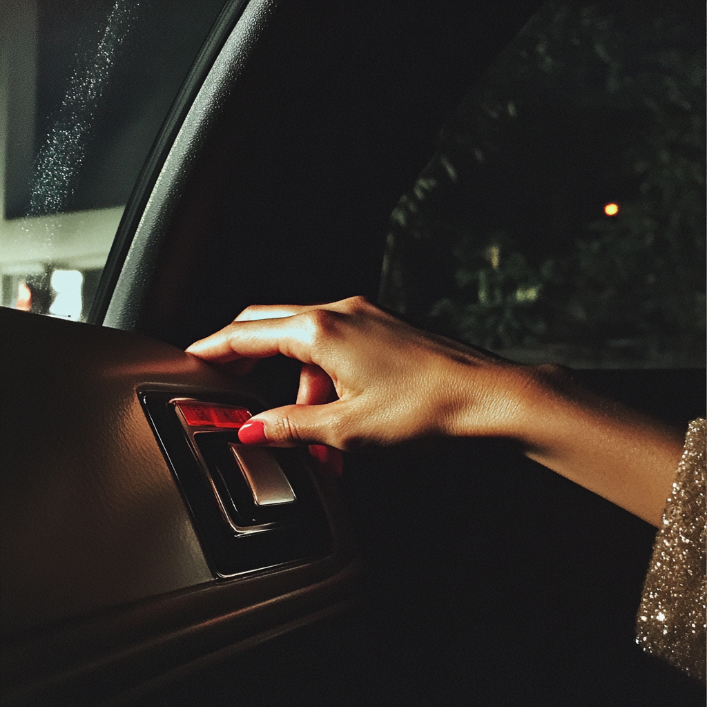 A woman's hand reaching for the glove compartment | Source: Midjourney