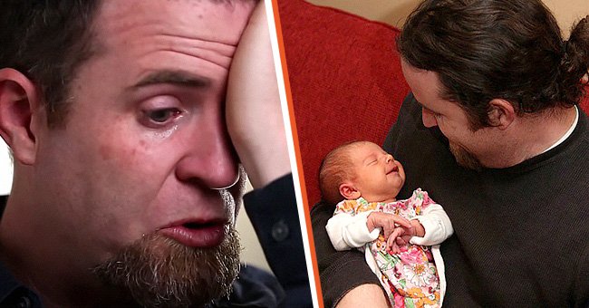 [Left] Walt Manis using his hand to wipe his tears; [Right] Walt Manis holding baby Chloe in his arms. | Source: facebook.com/annie.manis.youtube.com/c/movingworksfilm