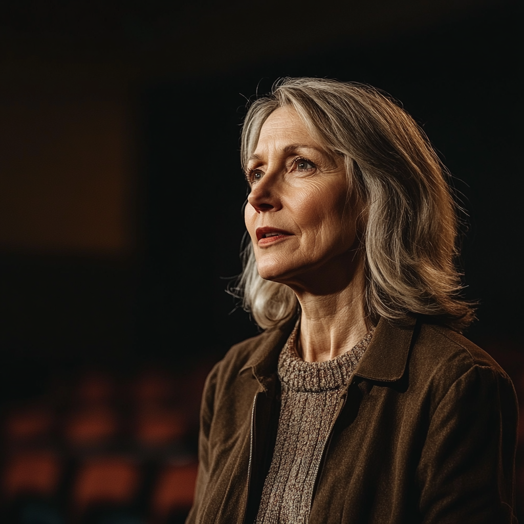 A middle-aged woman talking on stage | Source: Midjourney