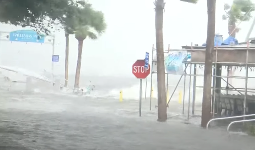 Water entering the streets, as seen in a video dated October 3, 2024 | Source: YouTube/Global News